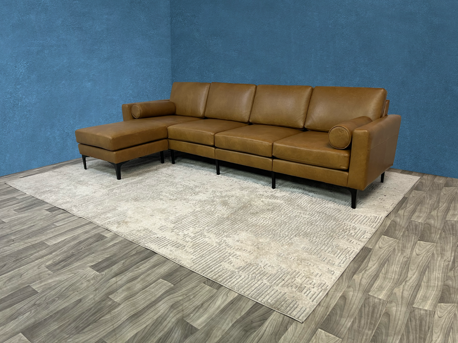 Delivery Available - Burrow Brand New Camel Brown Leather Sectional Couch Image #2 | Ivy Store