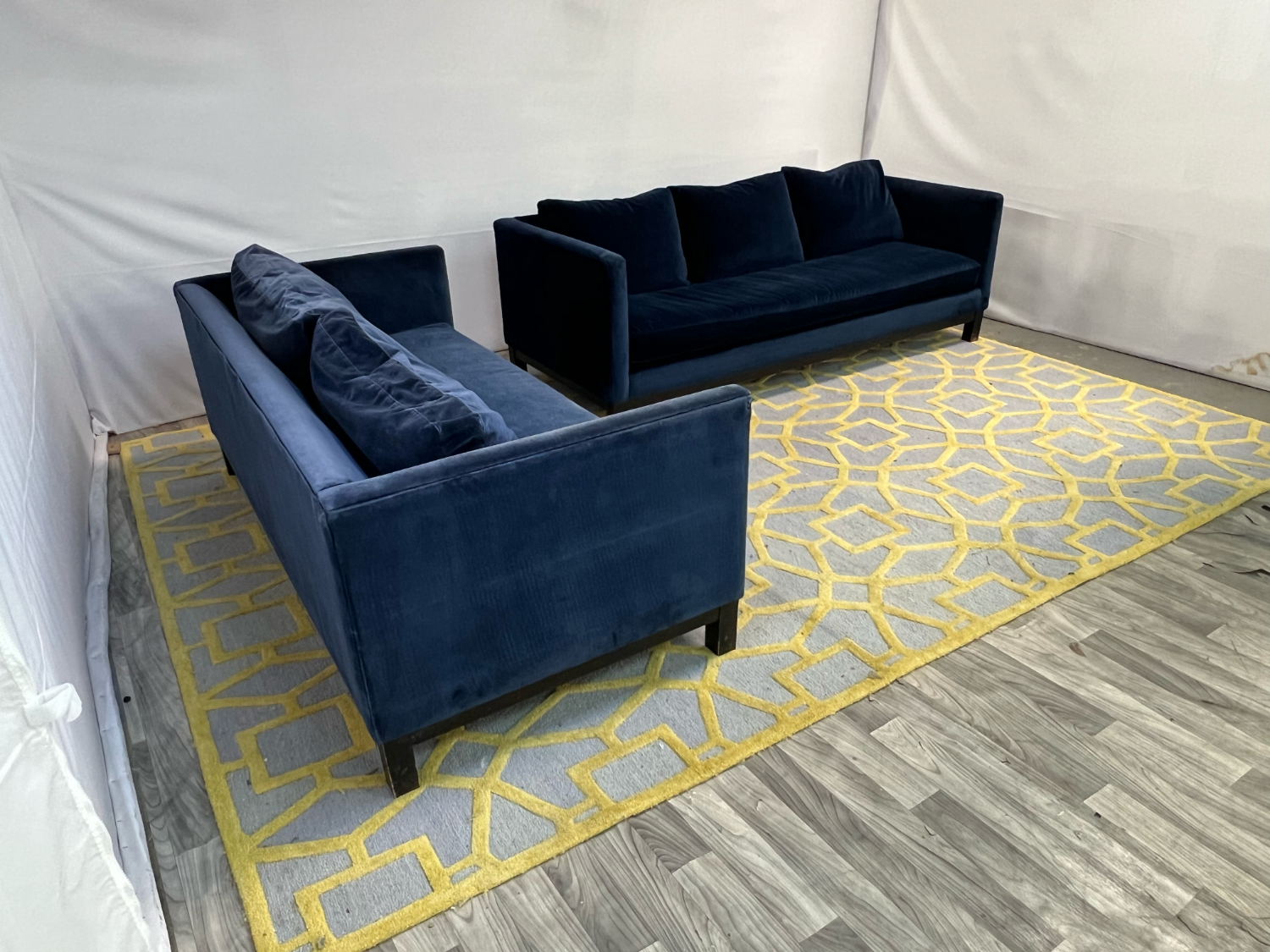 ( Delivery Available ) Abc Carpet & Home Velvet Blue Sofa Set Image #2 | Ivy Store