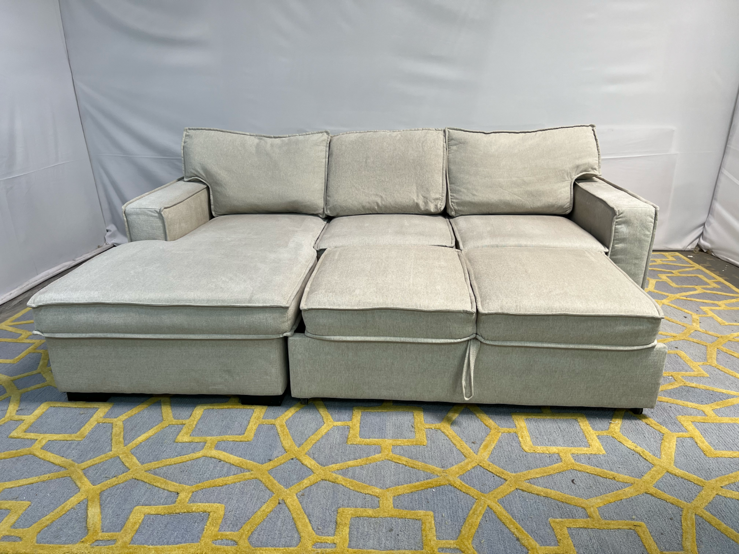 ( Delivery Available ) Bobs Playscape Light Gray Sectional Couch Sleeper and Storage image | Ivy Store