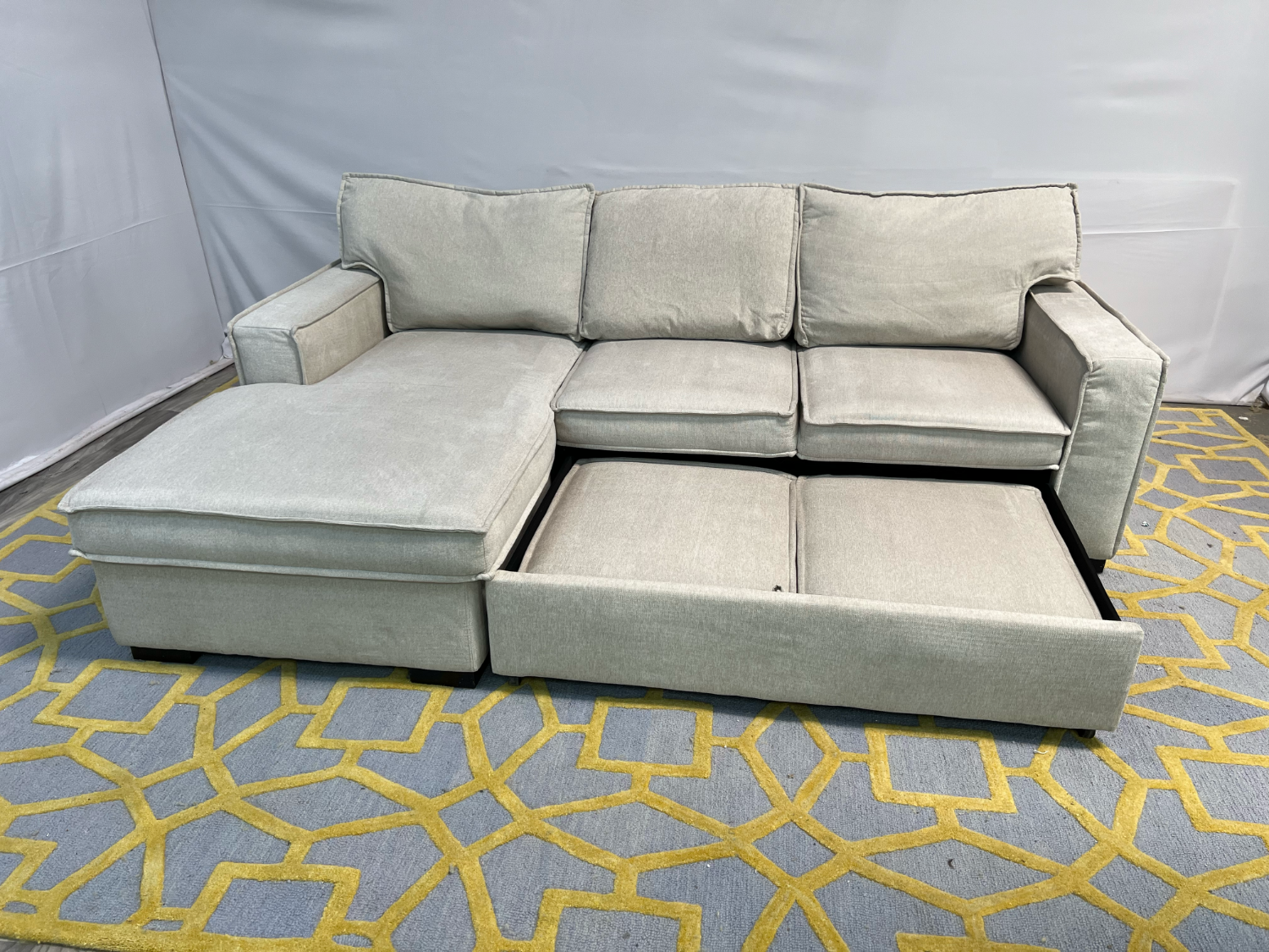 ( Delivery Available ) Bobs Playscape Light Gray Sectional Couch Sleeper and Storage image | Ivy Store