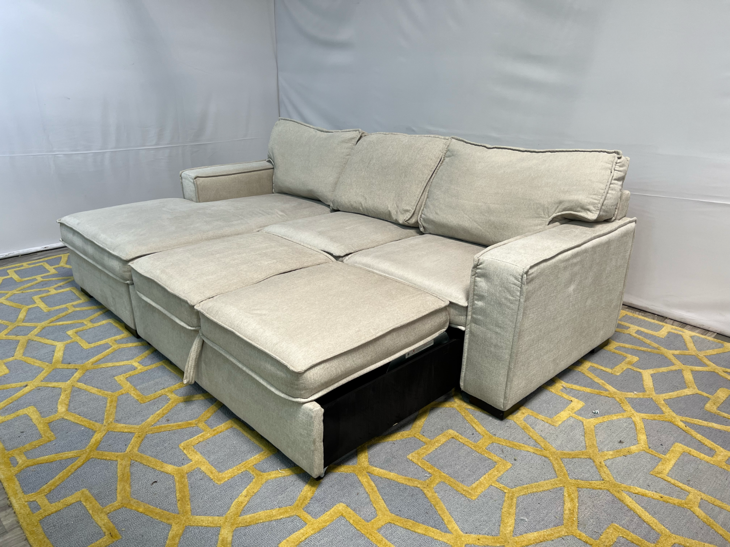 ( Delivery Available ) Bobs Playscape Light Gray Sectional Couch Sleeper and Storage image | Ivy Store