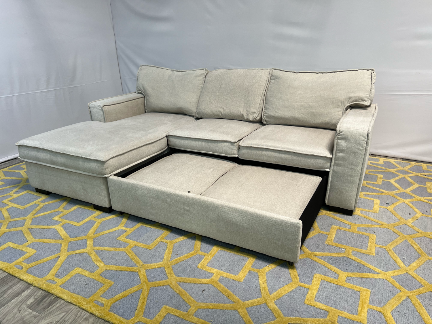 ( Delivery Available ) Bobs Playscape Light Gray Sectional Couch Sleeper and Storage image | Ivy Store