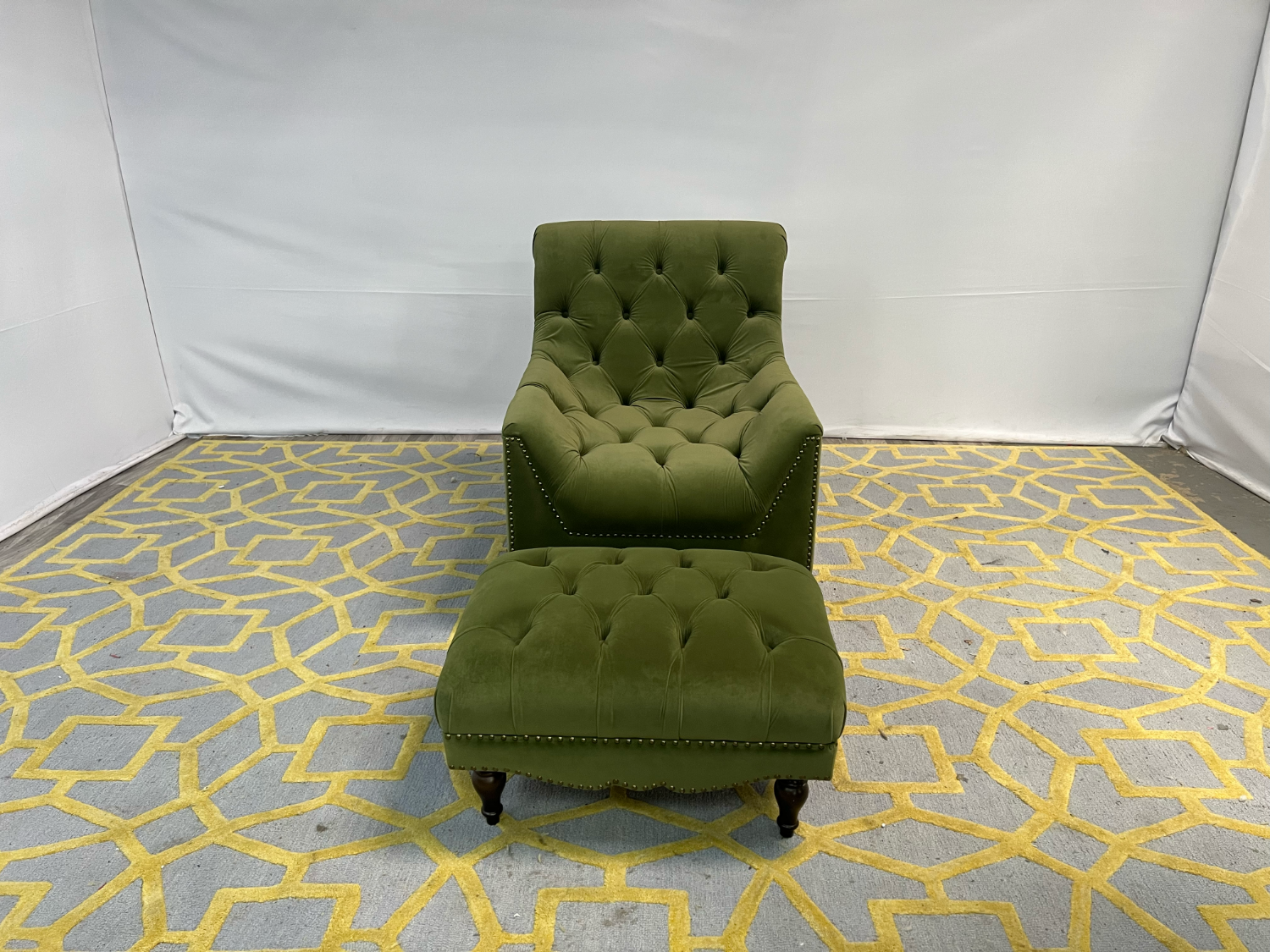 ( Delivery Available ) Timber Craft Designs Green Chair with Ottoma Image #1 | Ivy Store