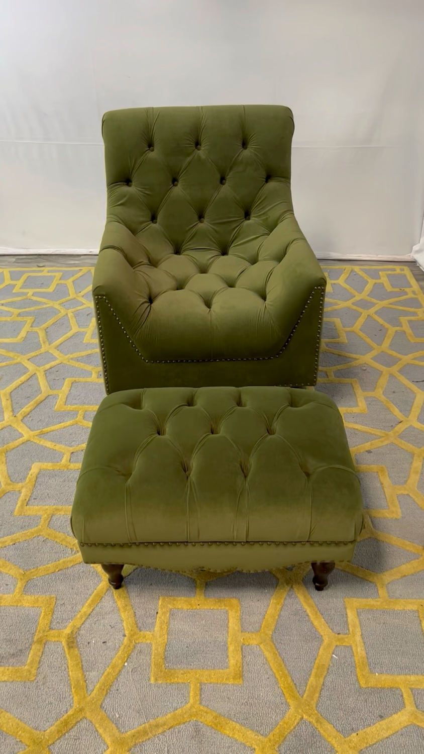 ( Delivery Available ) Timber Craft Designs Green Chair with Ottoma Image #2 | Ivy Store