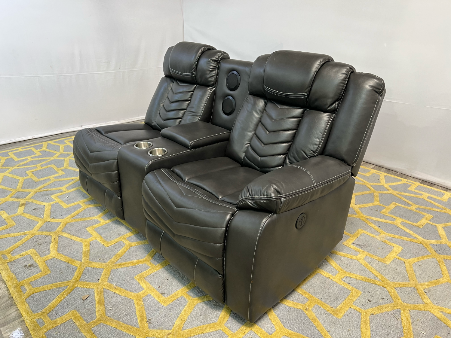 ( Delivery Available ) Black Leather Sofa Recliner with Speaker Image #2 | Ivy Store