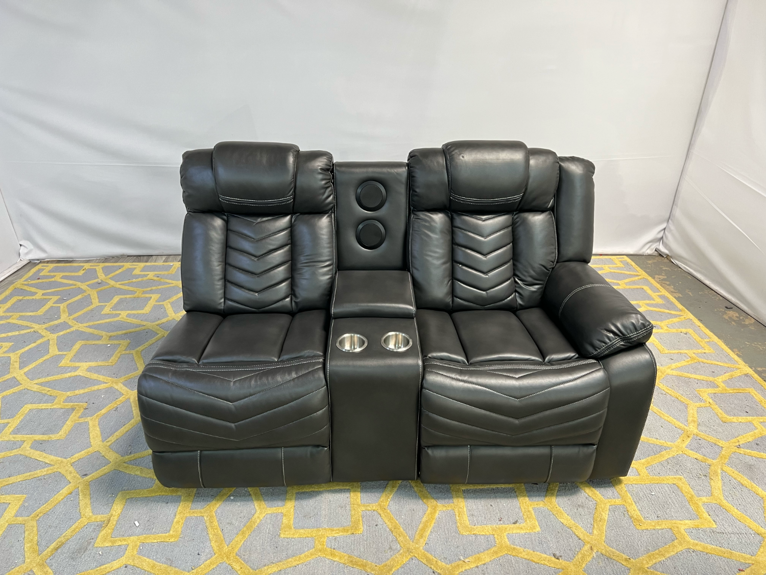 ( Delivery Available ) Black Leather Sofa Recliner with Speaker Image #1 | Ivy Store