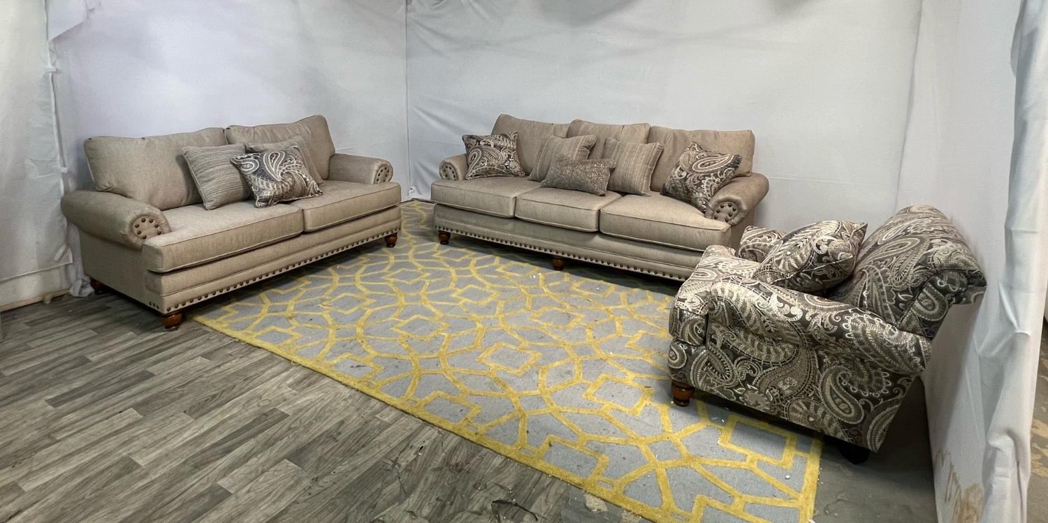 ( Delivery Available ) Freda Light Beige Sofa Set and Chair Image #1 | Ivy Store