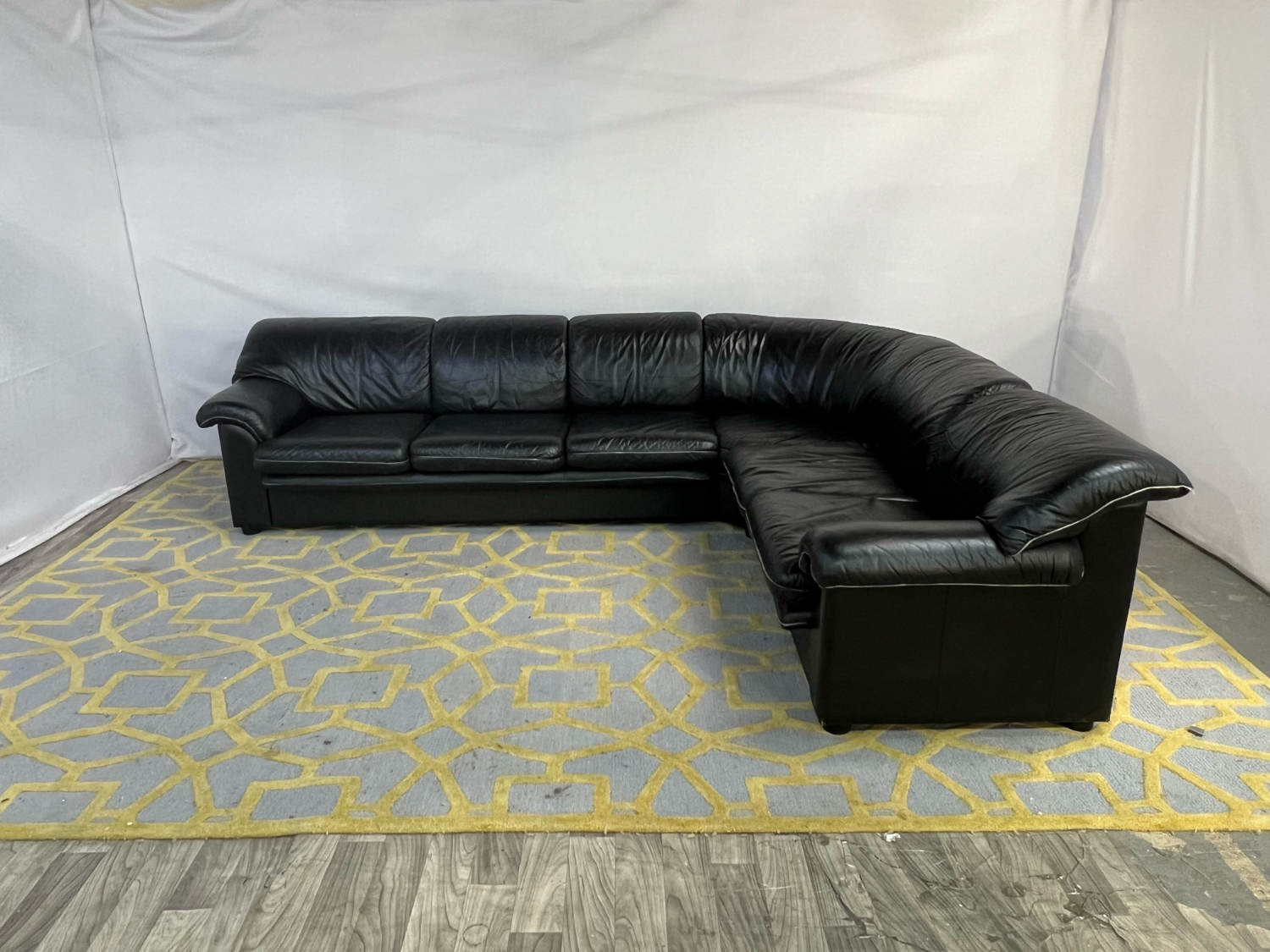 ( Delivery Available ) Roche Bobois Vintage Leather Black Sectional Couch image | Ivy Store