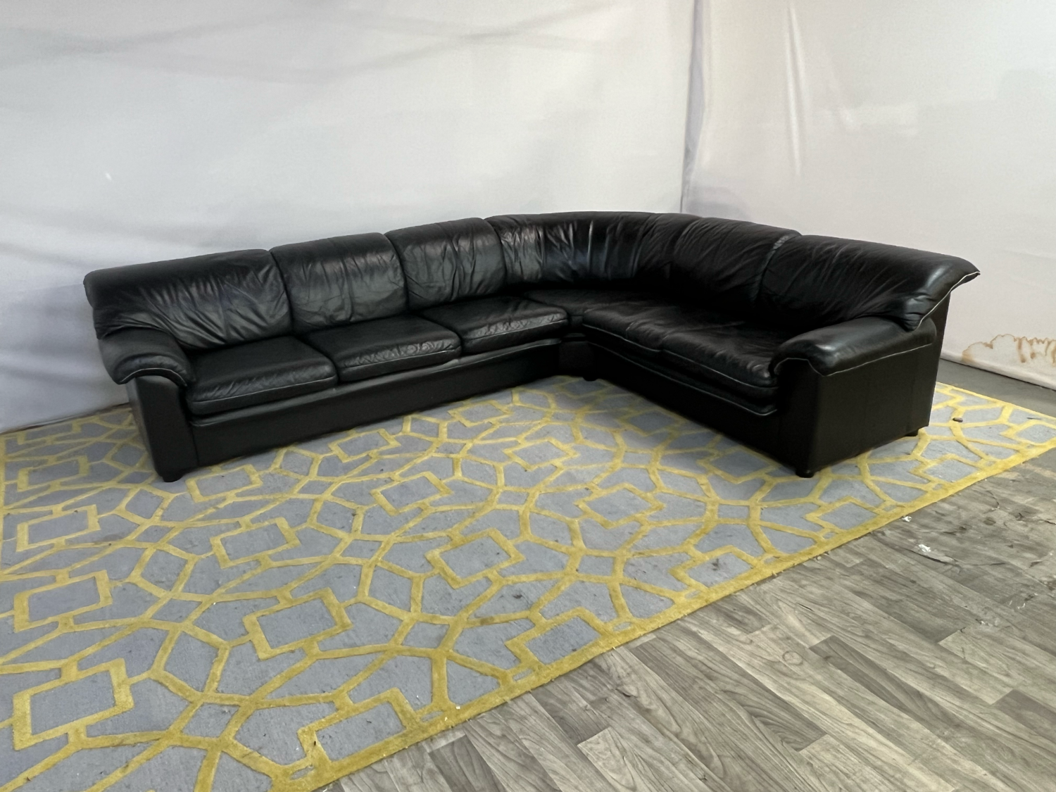 ( Delivery Available ) Roche Bobois Vintage Leather Black Sectional Couch image | Ivy Store