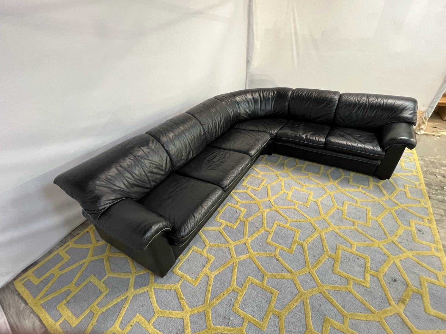 ( Delivery Available ) Roche Bobois Vintage Leather Black Sectional Couch image | Ivy Store