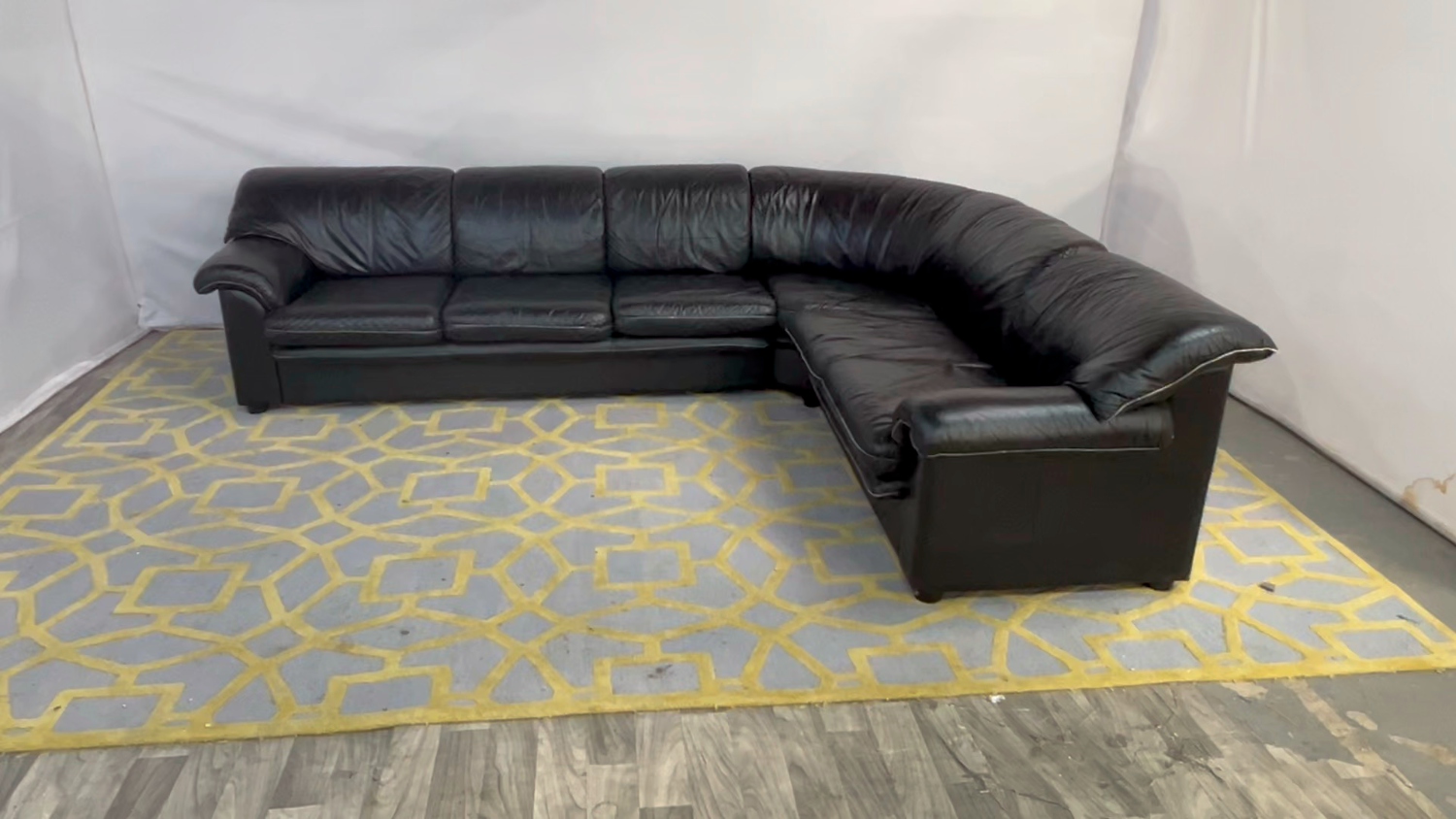 ( Delivery Available ) Roche Bobois Vintage Leather Black Sectional Couch image | Ivy Store