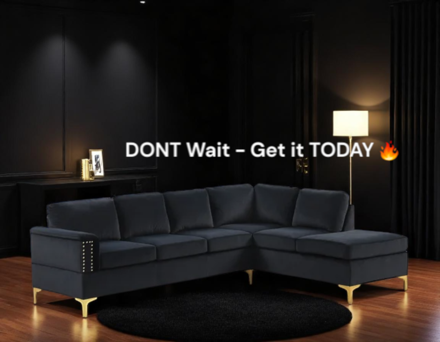 Brand New Sofa BLACK & GOLD Sectional - Get it Delivered Today Image #1 | Ivy Store