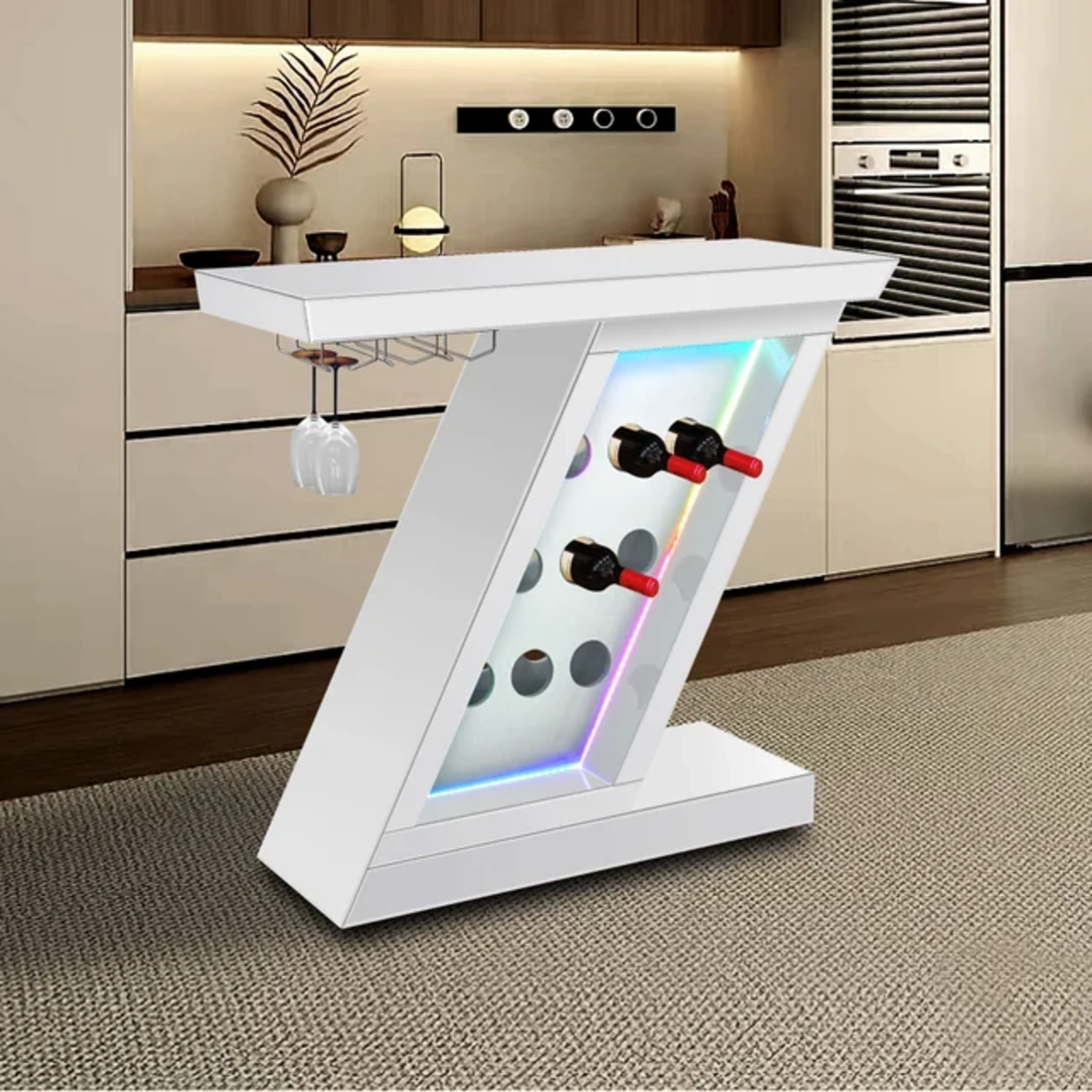 Modern LED Home Bar with Wine Storage – White “Z” Shape image | Ivy Store