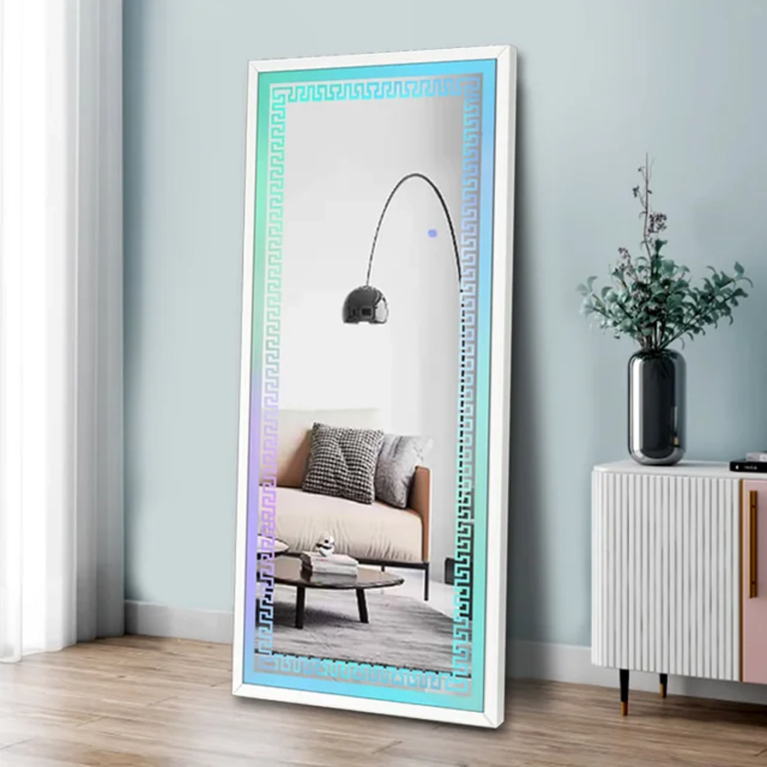 Modern Full-Length LED Mirror with Color-Changing Border Image #1 | Ivy Store