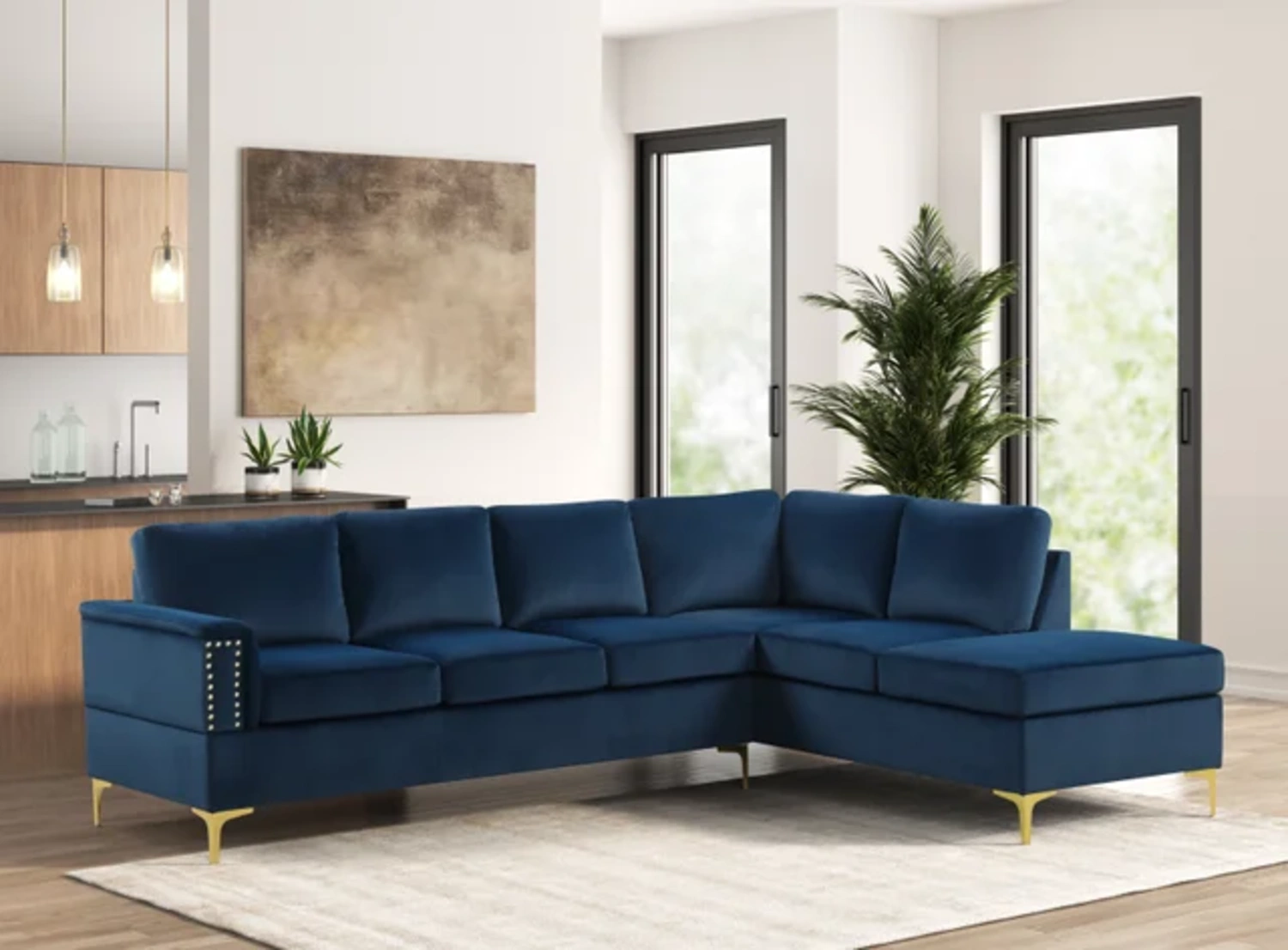 Modern Navy Blue Sectional Sofa | 🚛 DELIVERY AVAILABLE Image #1 | Ivy Store