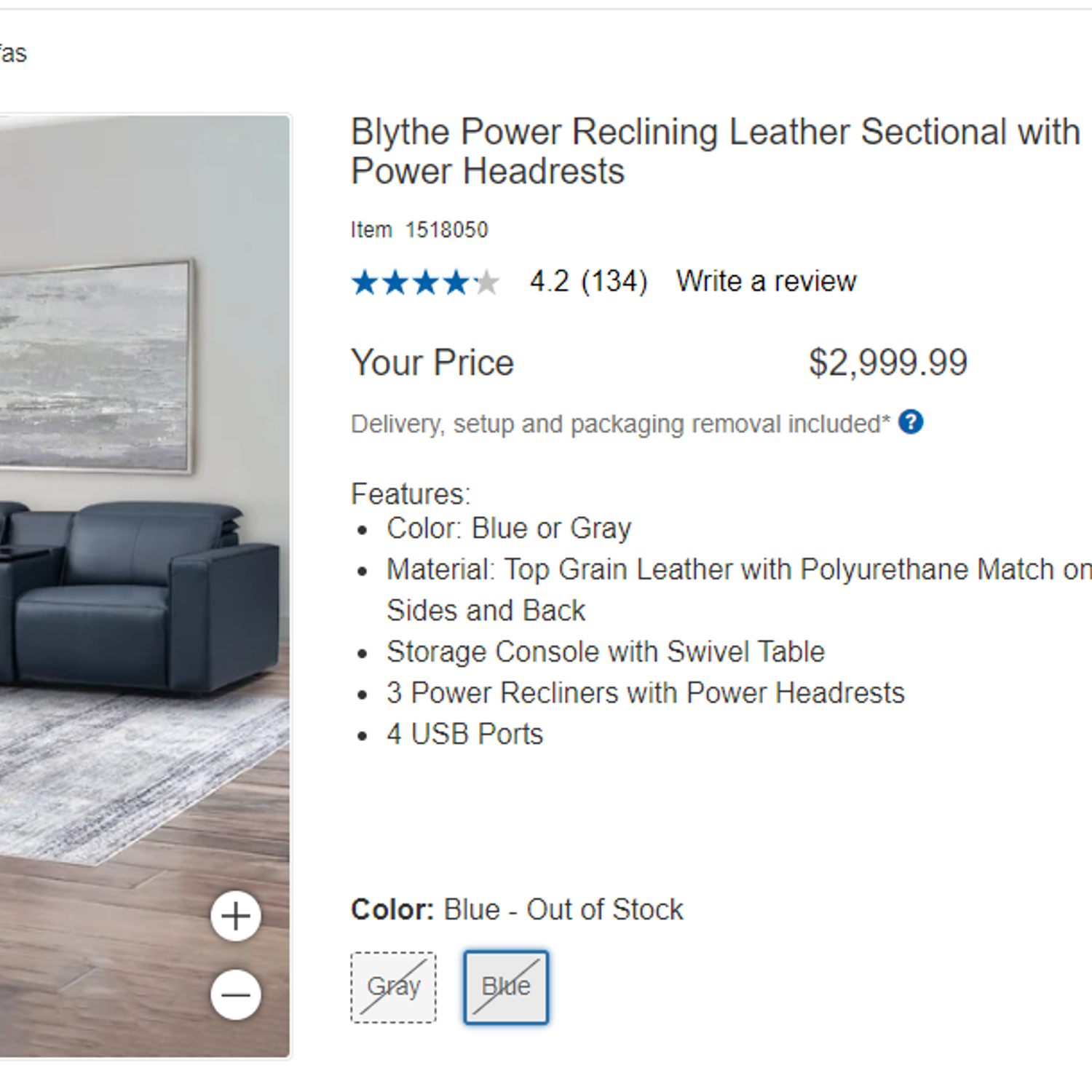 Blue Blythe Power Reclining Leather Sectional with Power Headrests - Free Local Delivery 🚚 Image #2 | Ivy Store