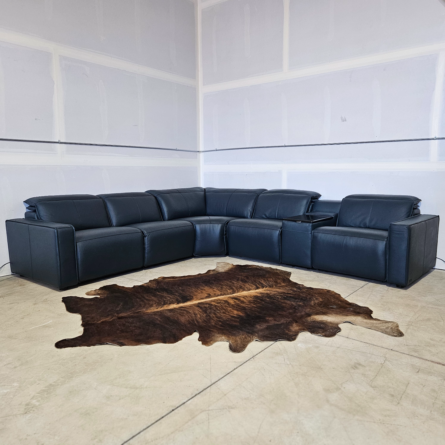 Blue Blythe Power Reclining Leather Sectional with Power Headrests - Free Local Delivery 🚚 Image #1 | Ivy Store