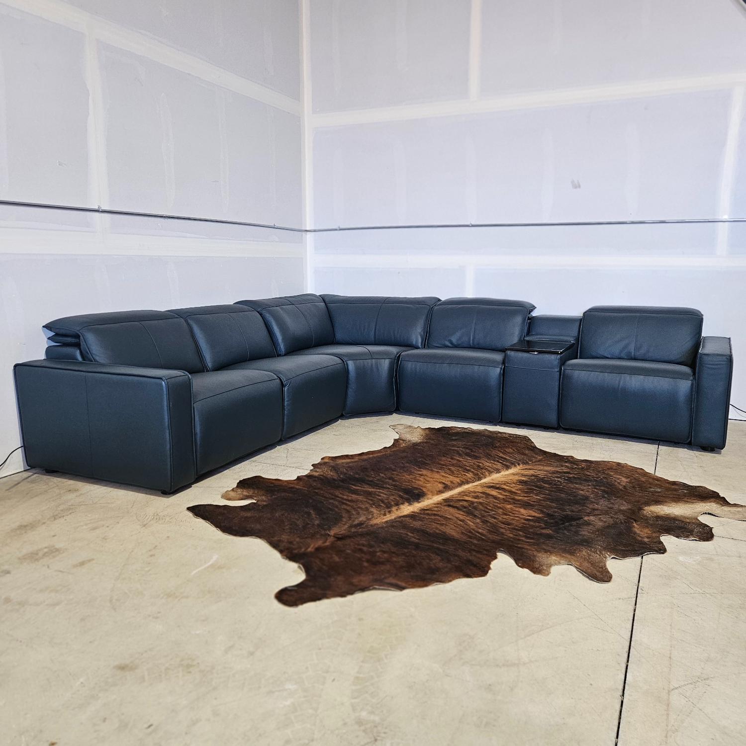 Like New Blue Blythe Power Reclining Leather Sectional / Power Headrests - Free Delivery 🚚 Image #1 | Ivy Store