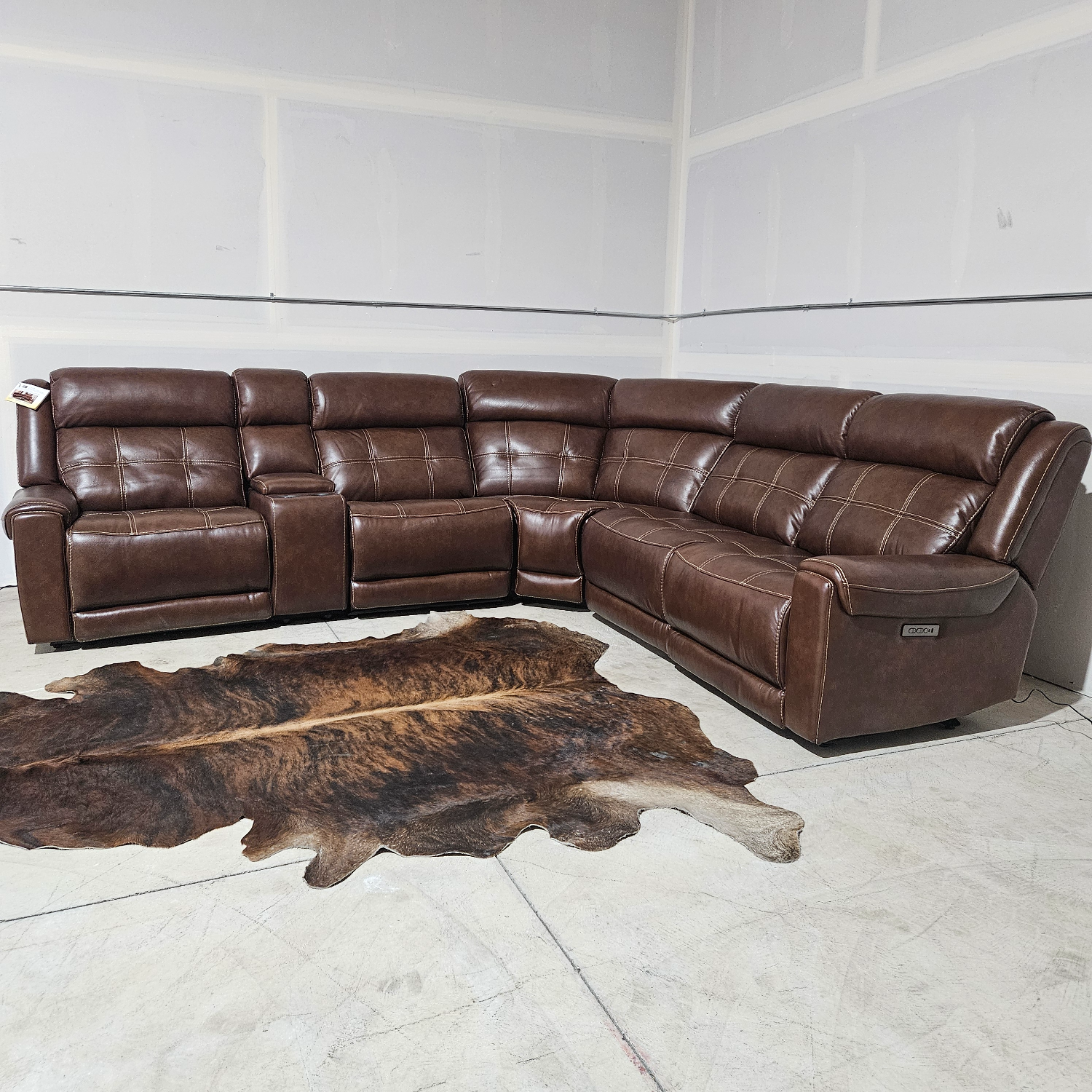 New Concord Brown 6-piece Leather Power Reclining Sectional with Power Headrests - Free Local Delivery 🚚 Image #1 | Ivy Store