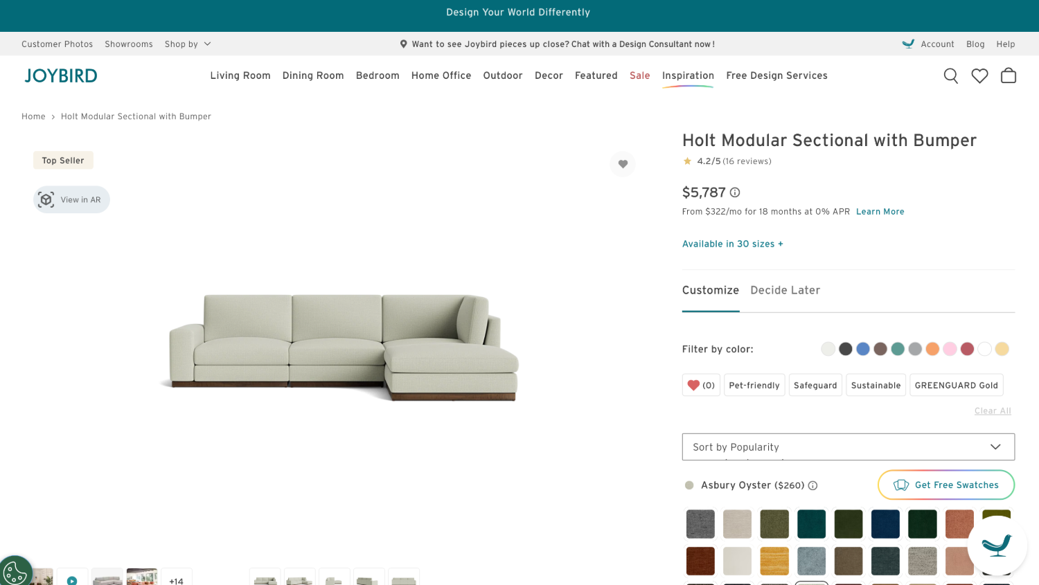 Modular Sectional Couch Joybird - Free Delivery image | Ivy Store