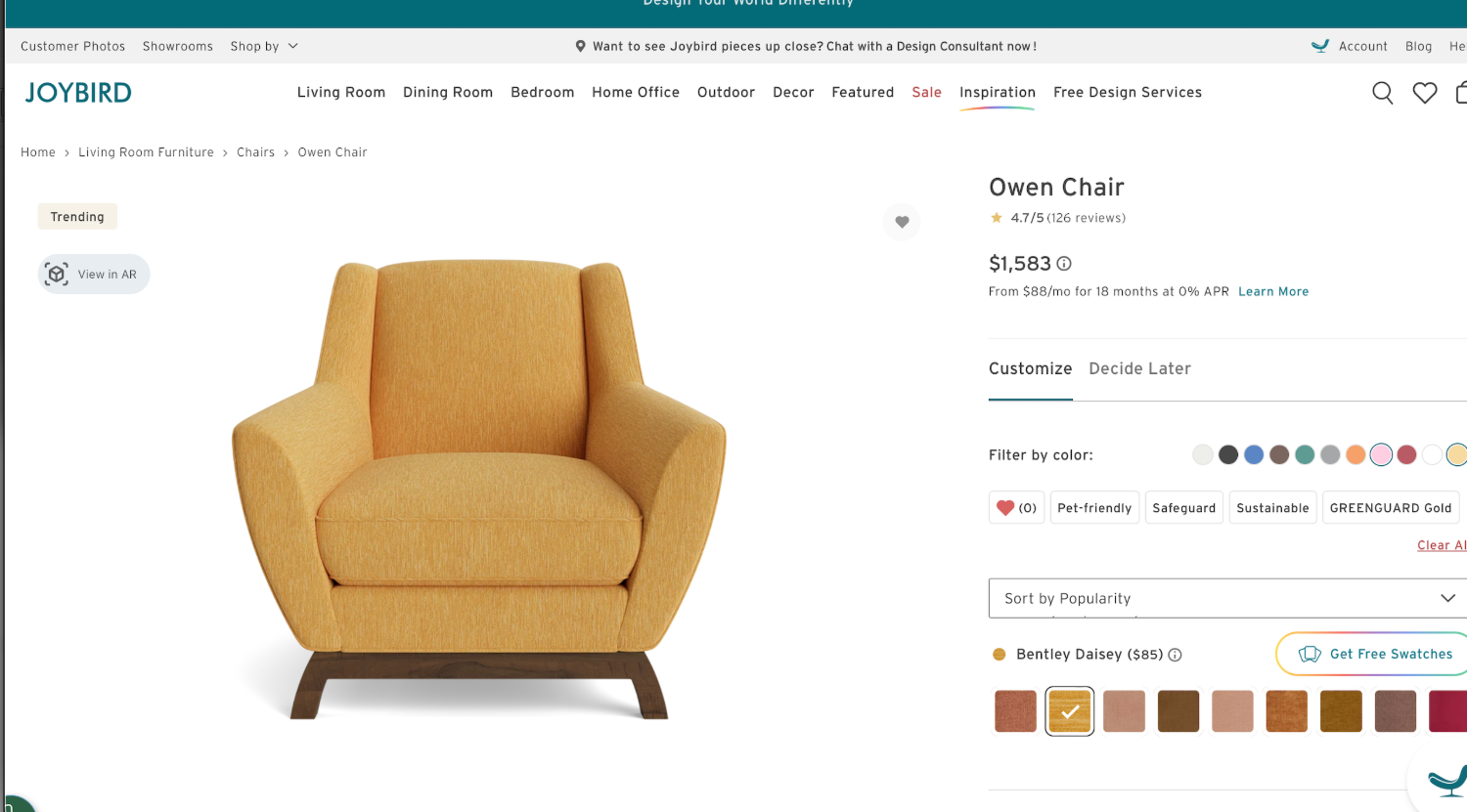 Blue Accent Chair Joybird New - Free Delivery Image #2 | Ivy Store