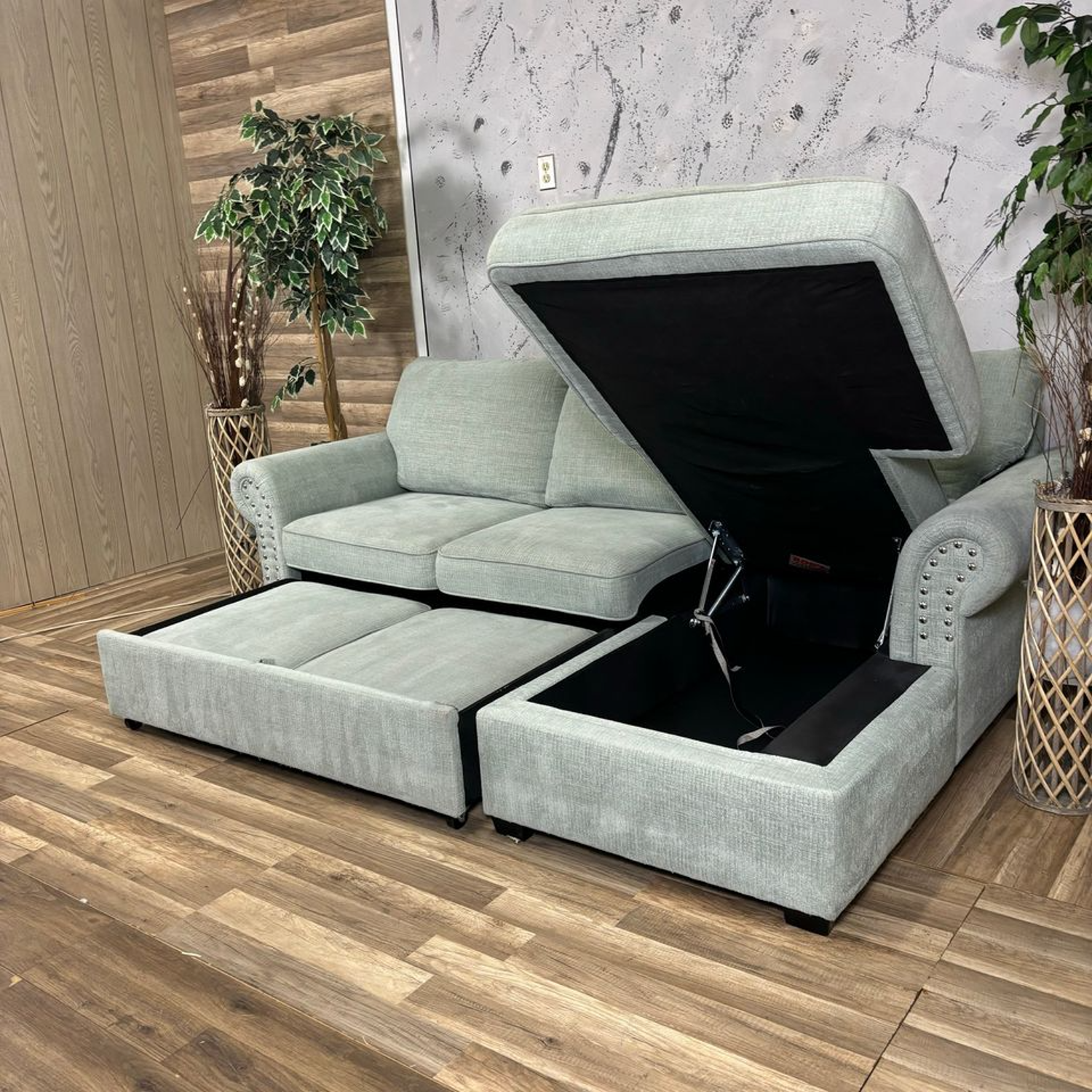 Bob's Furniture Mint Green Sleeper Sectional w/ Storage image | Ivy Store