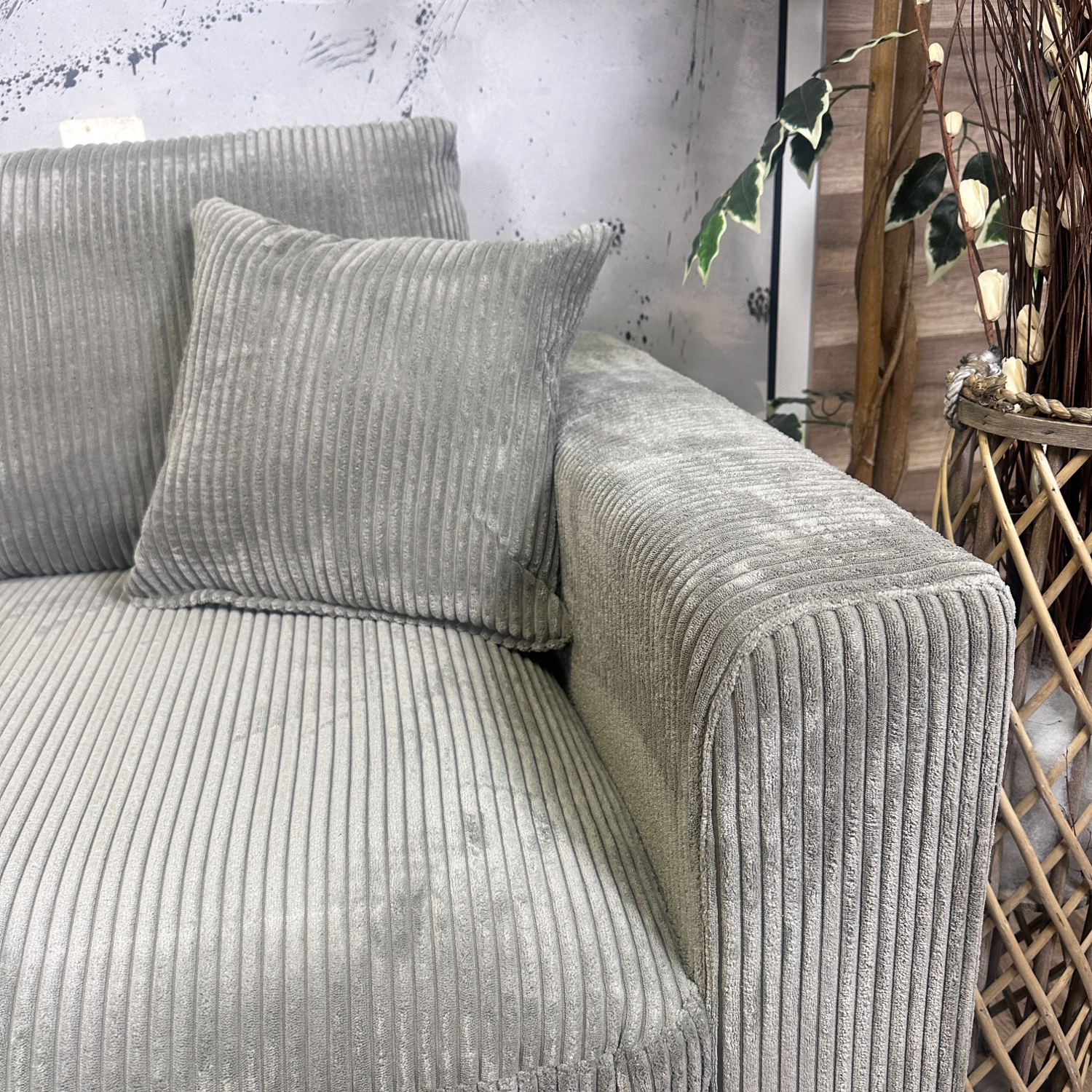New! Grey Corduroy Sectional With Ottoman  image | Ivy Store