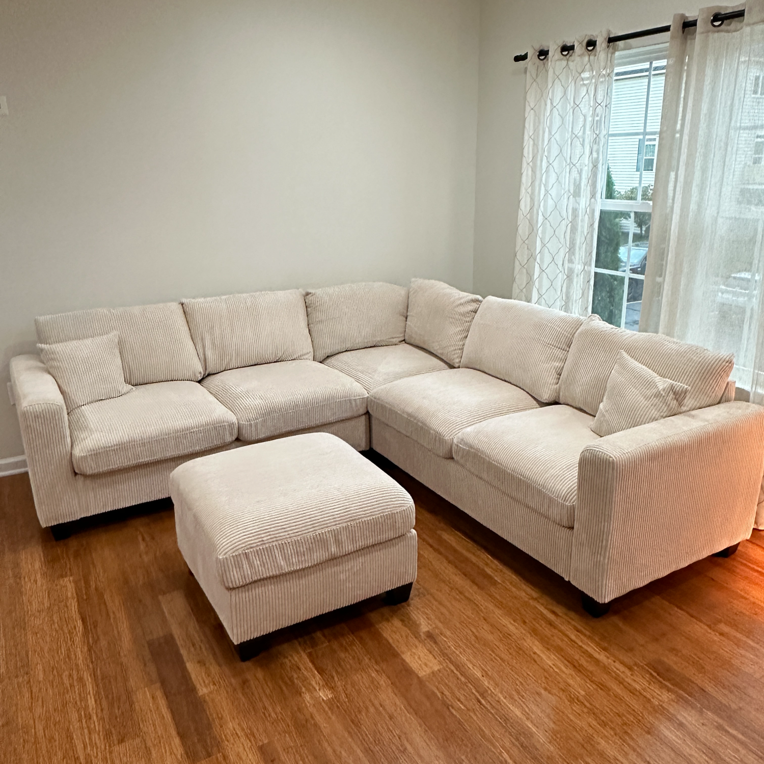 Free Delivery! Beige Corduroy Sectional With Ottoman Image #2 | Ivy Store