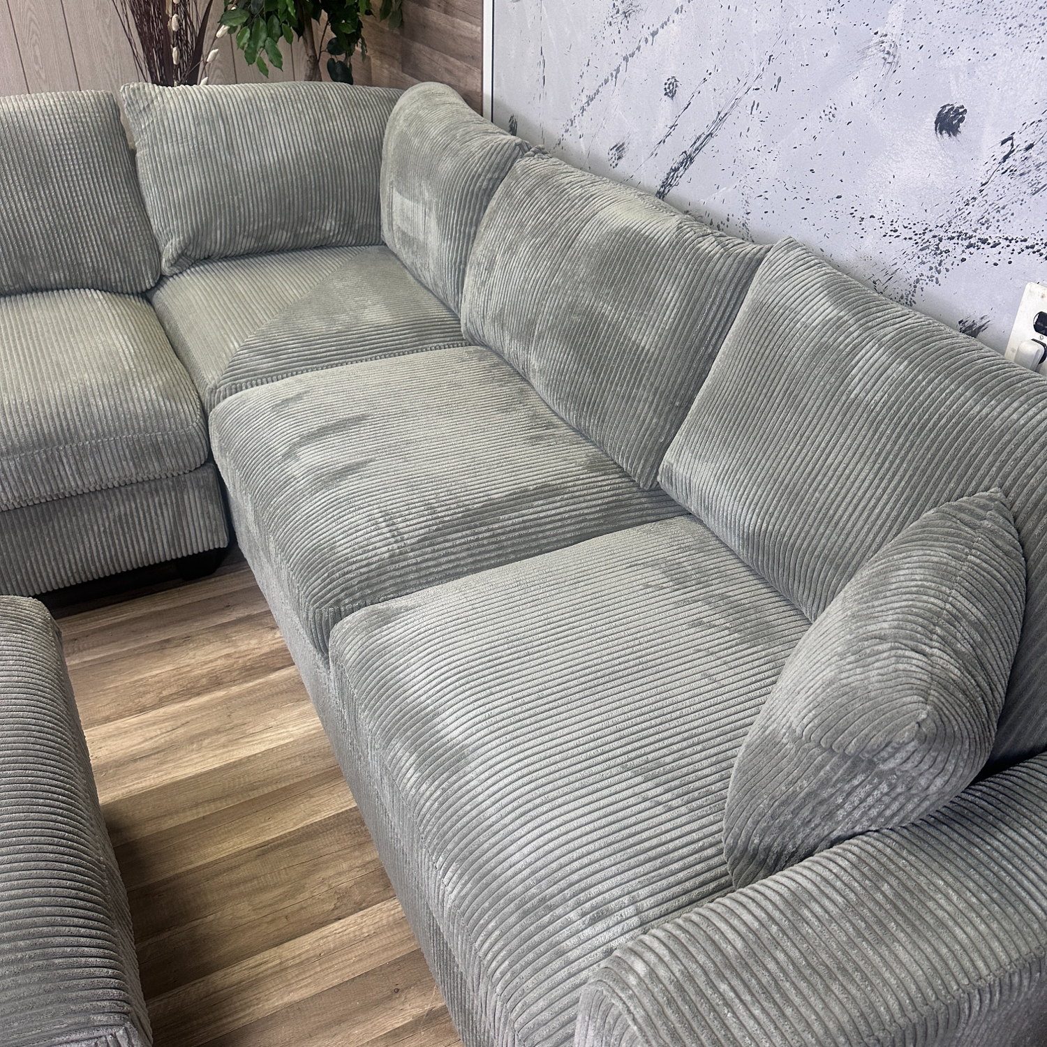 New! Grey Corduroy Sectional With Ottoman  image | Ivy Store