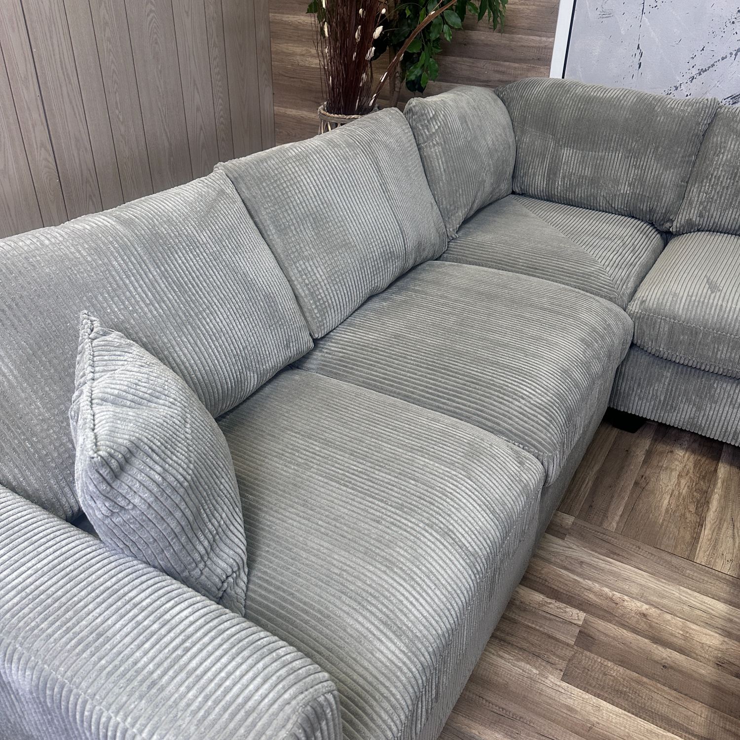 New! Grey Corduroy Sectional With Ottoman  image | Ivy Store