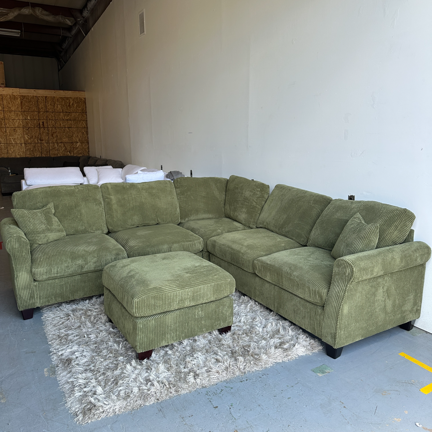 *Brand New* Green Corduroy Sectional With Ottoman Image #1 | Ivy Store