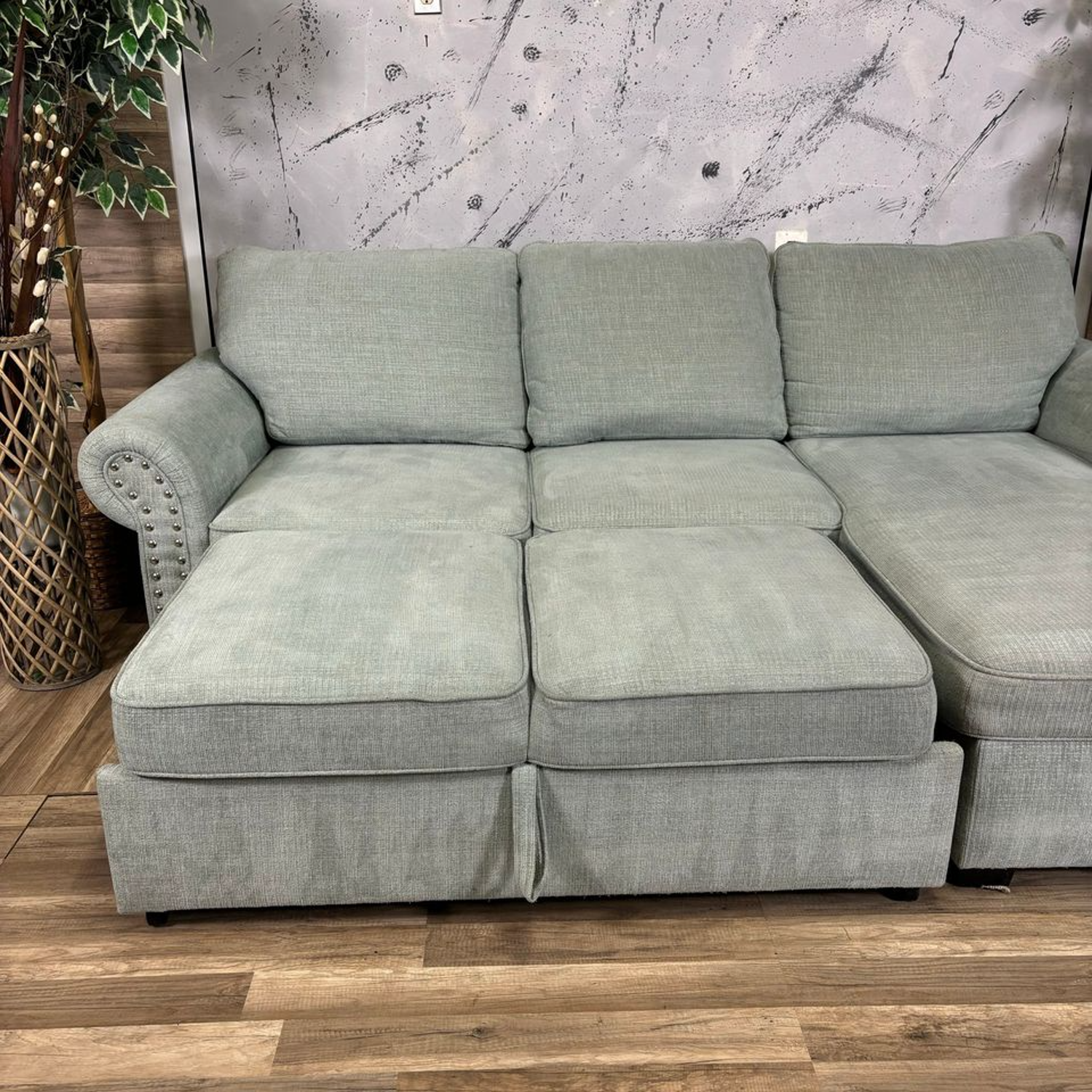 Bob's Furniture Mint Green Sleeper Sectional w/ Storage image | Ivy Store