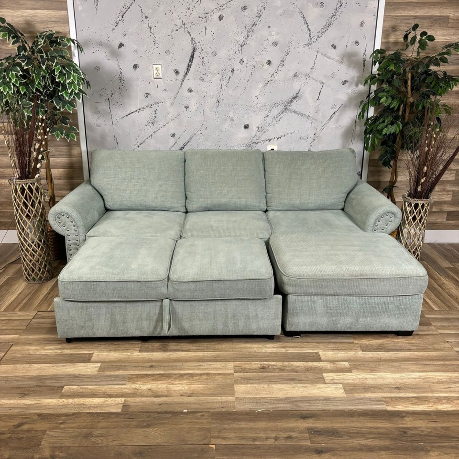 Bob's Furniture Mint Green Sleeper Sectional w/ Storage *Delivery Available* Image #1 | Ivy Store