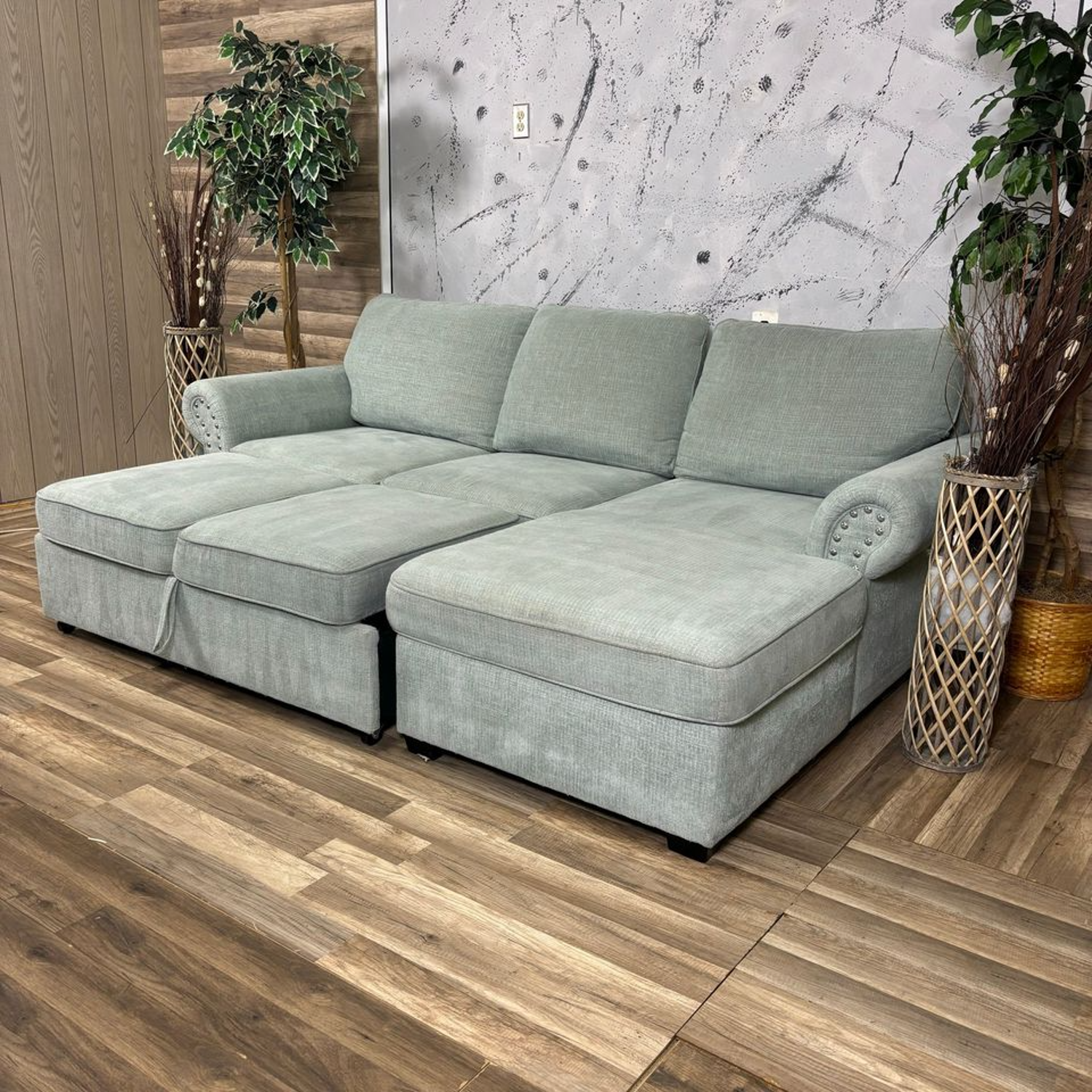 Bob's Furniture Mint Green Sleeper Sectional w/ Storage *Delivery Available* Image #2 | Ivy Store