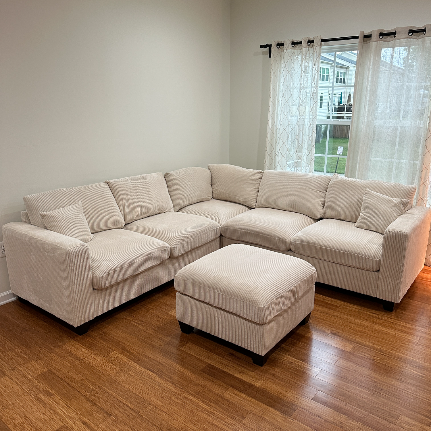 Free Delivery! Beige Corduroy Sectional With Ottoman Image #1 | Ivy Store