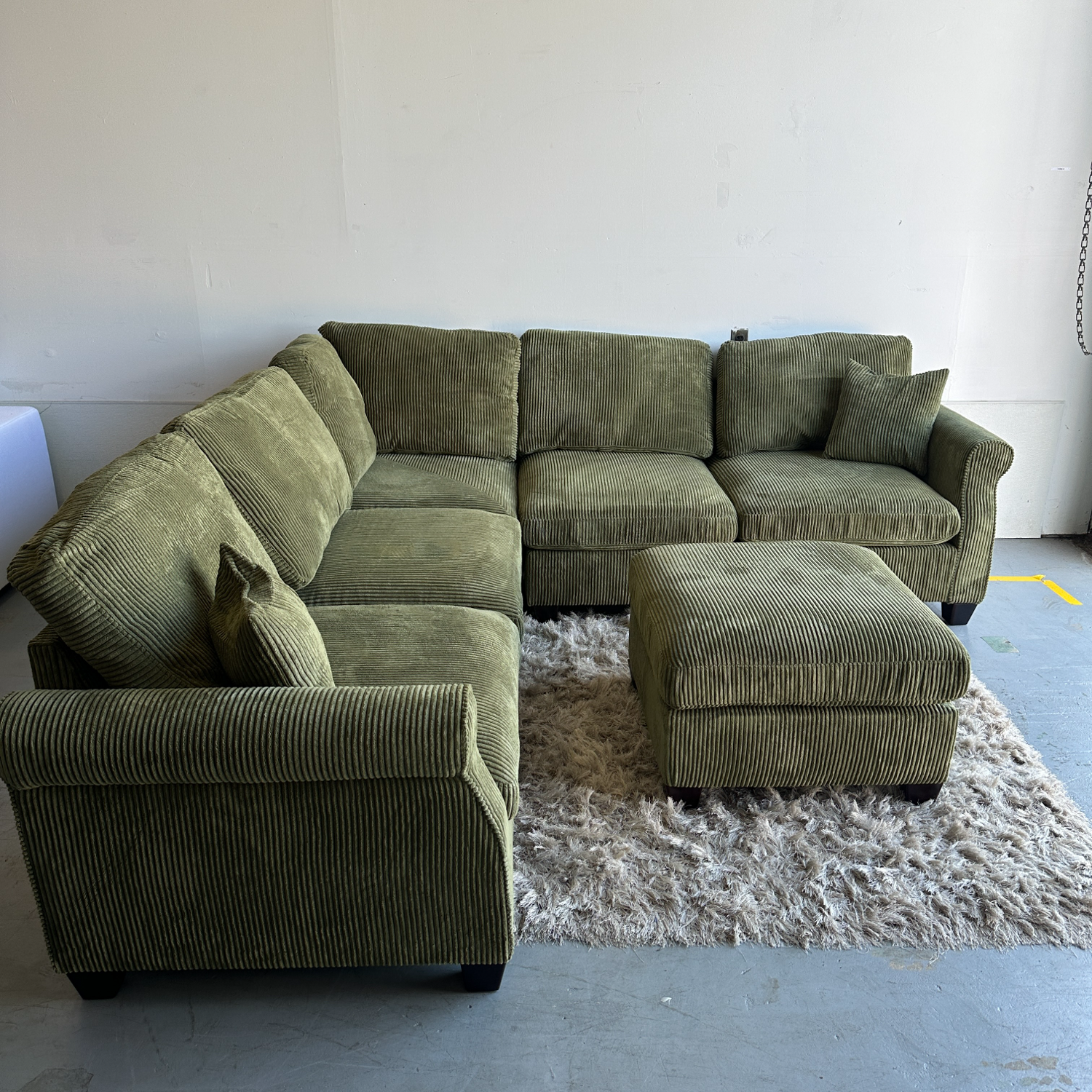 *Brand New* Green Corduroy Sectional With Ottoman Image #2 | Ivy Store