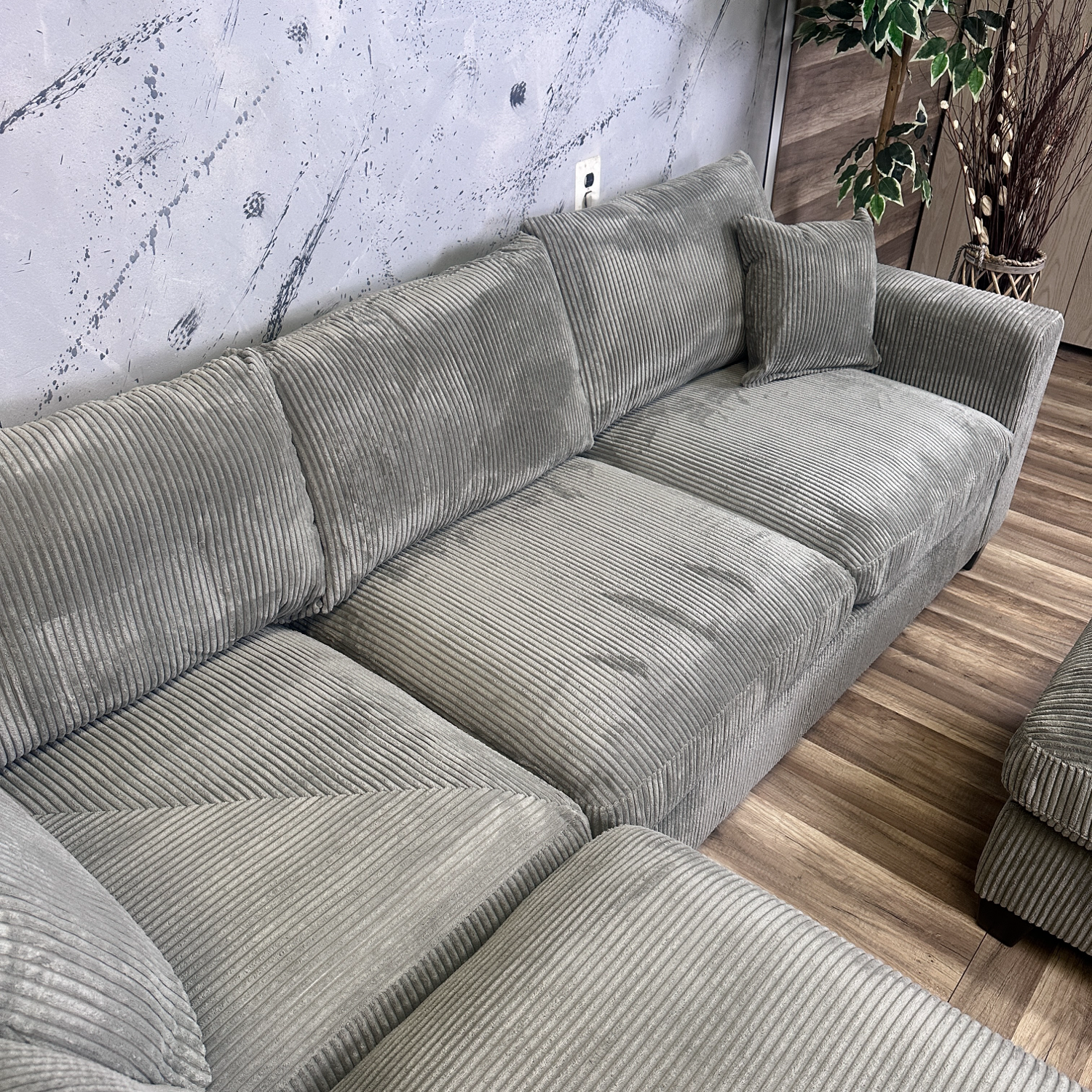 New! Grey Corduroy Sectional With Ottoman  image | Ivy Store