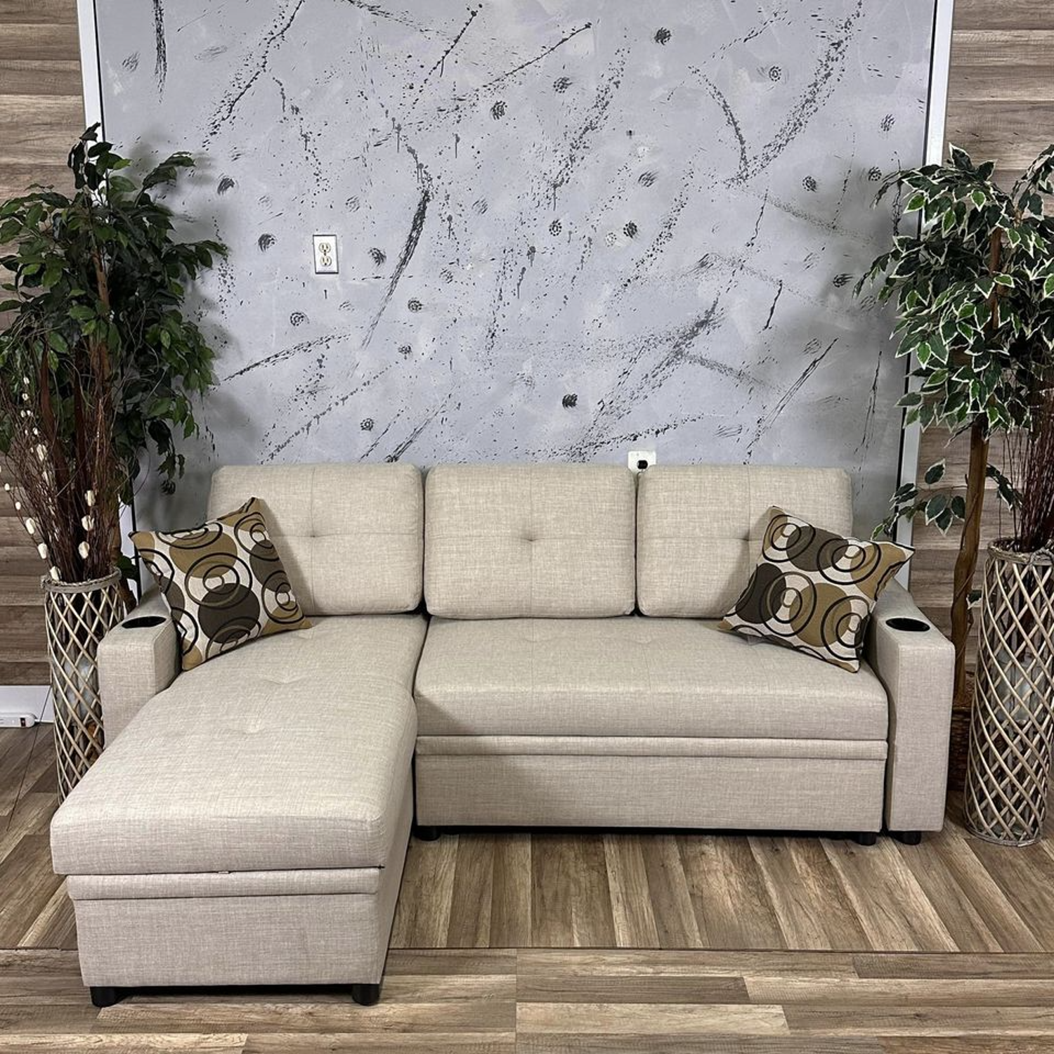 (Brand New) Beige Sectional With Sleeper & Storage Couch Image #2 | Ivy Store