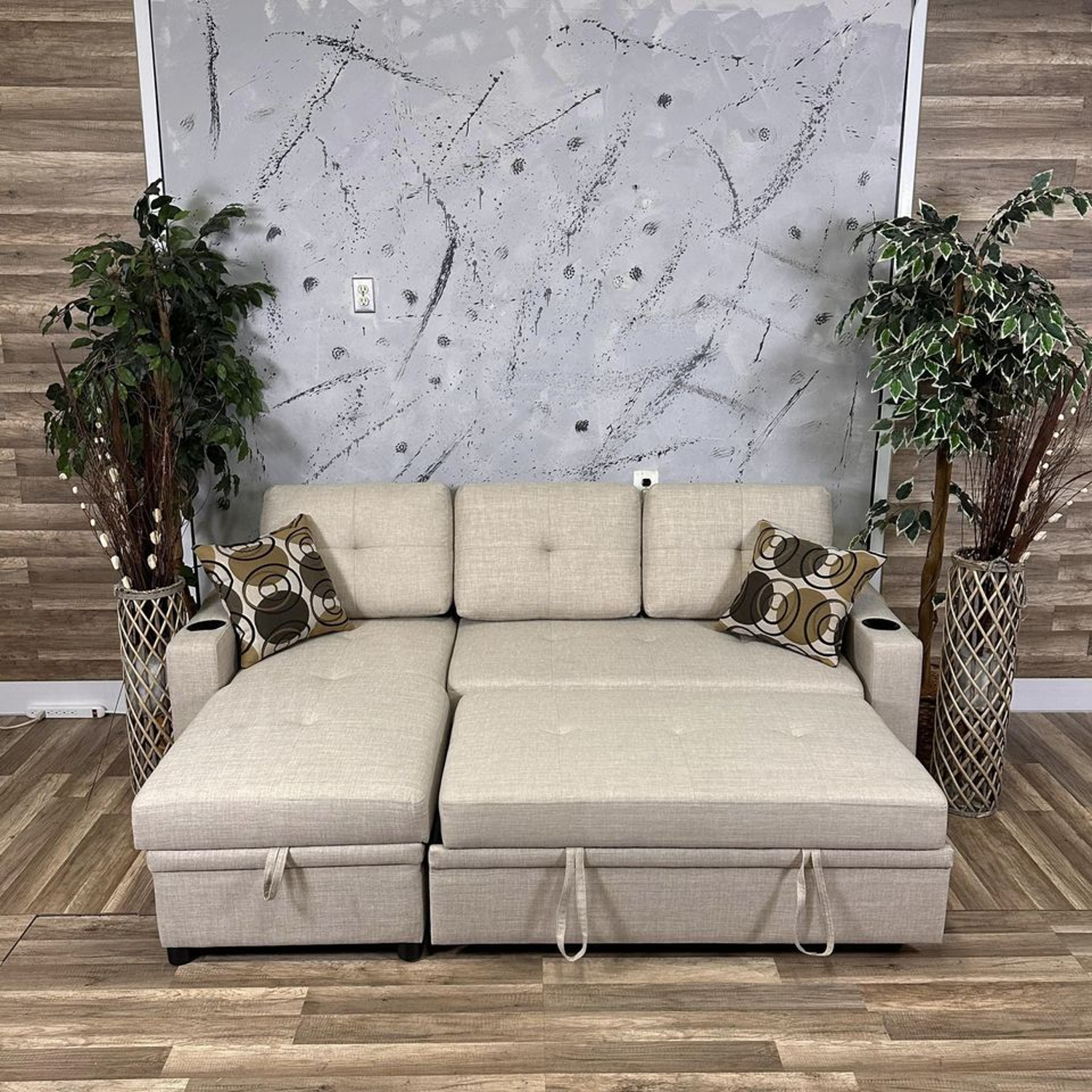 (Brand New) Beige Sectional With Sleeper & Storage Couch Image #1 | Ivy Store