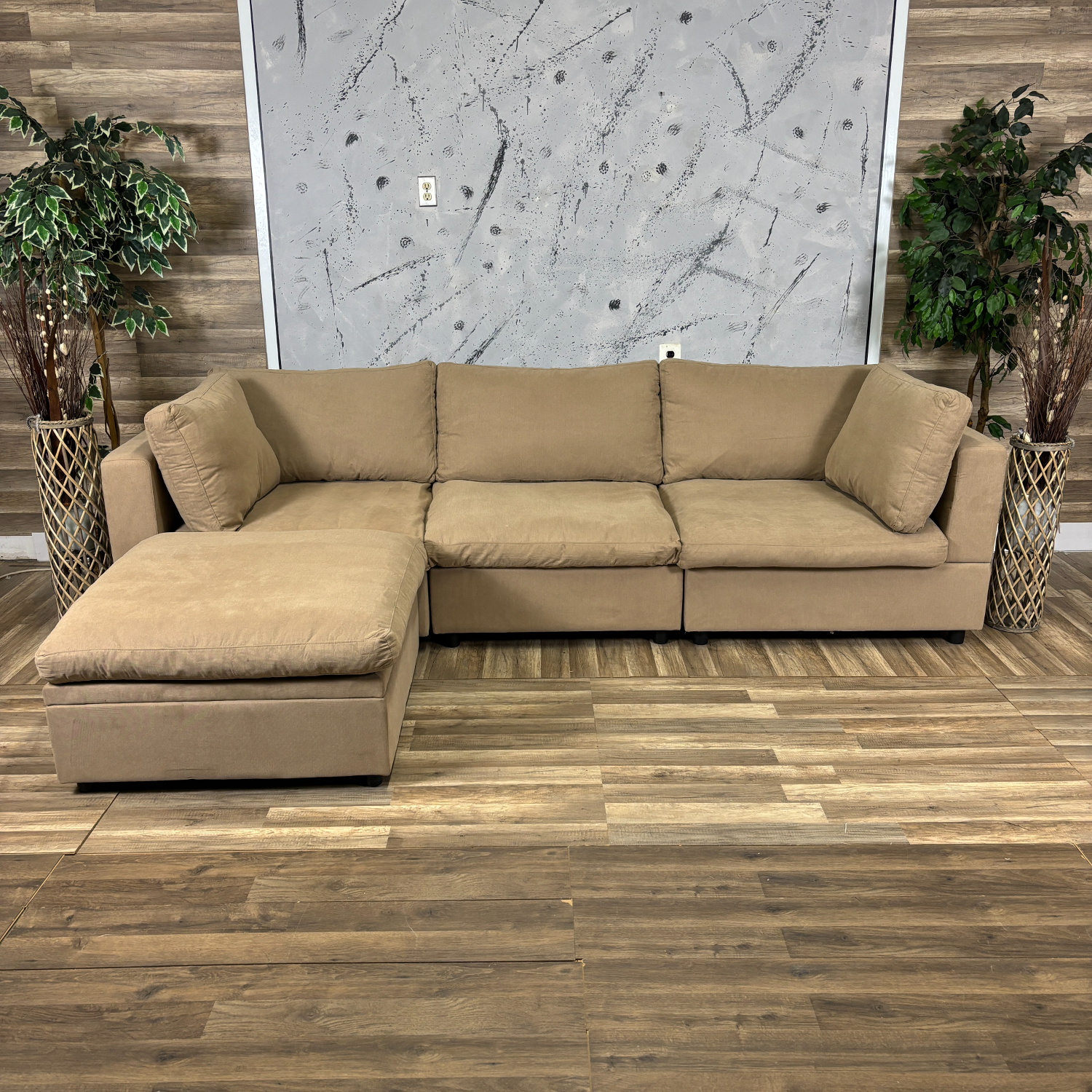 I Deliver - Brown Modular Cloud Couch Sectional With Storage Ottoman (retails for $2,380) Image #1 | Ivy Store