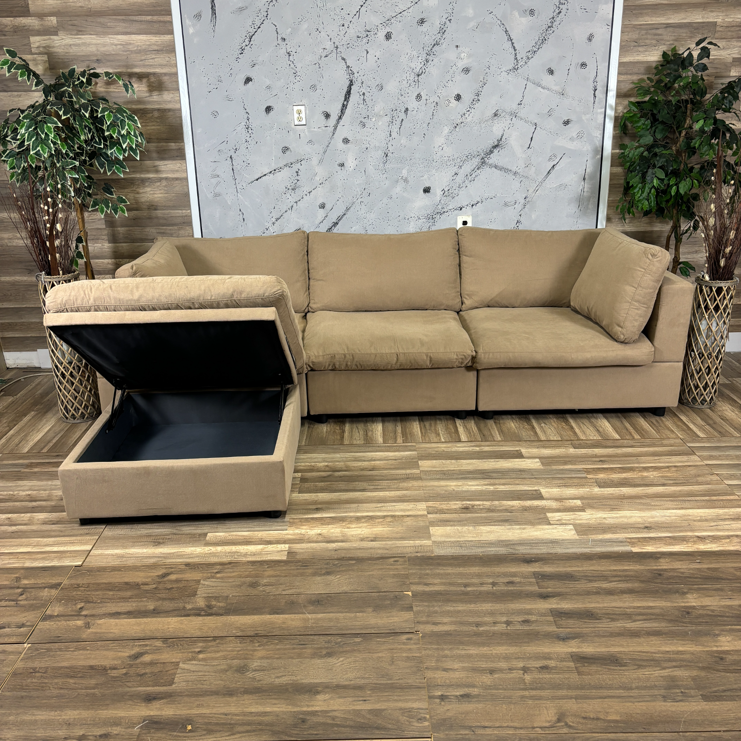 I Deliver - Brown Modular Cloud Couch Sectional With Storage Ottoman (retails for $2,380) Image #2 | Ivy Store