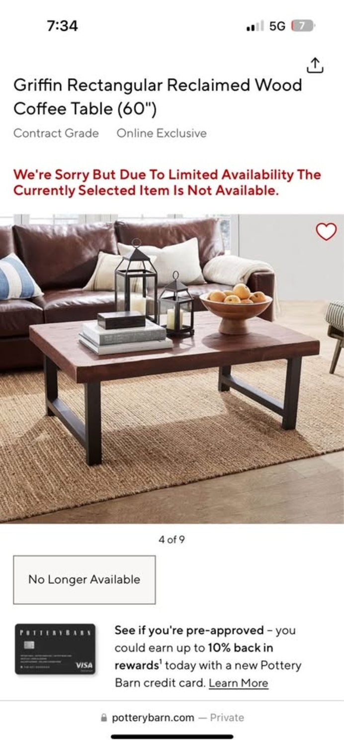 Pottery Barn Griffin Metal & Wood Slab Coffee Table – Like New! image | Ivy Store