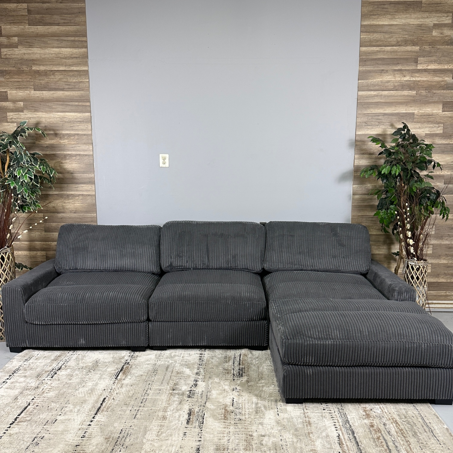 Delivery Available - New! Dark Grey Corduroy Modular Sectional Image #1 | Ivy Store