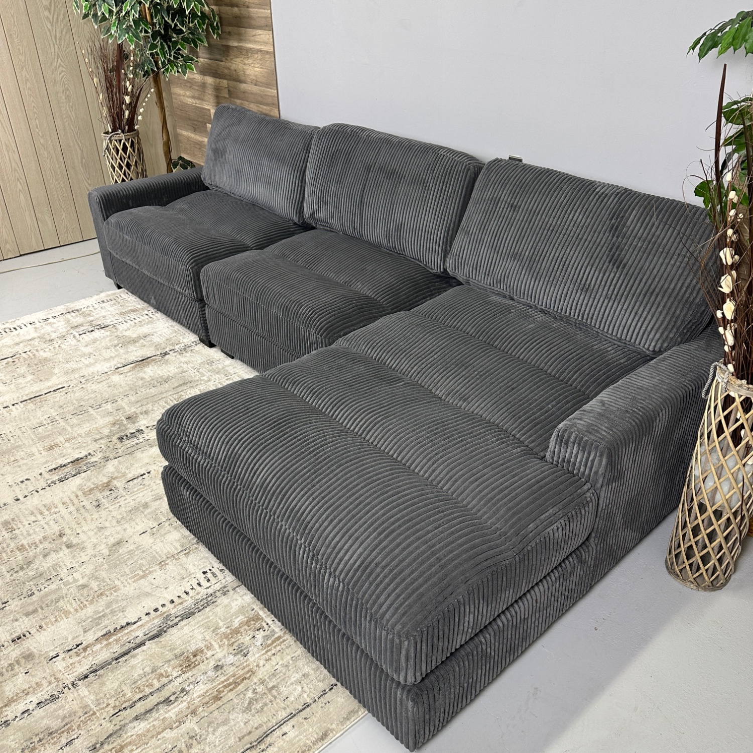 Delivery Available - New! Dark Grey Corduroy Modular Sectional Image #2 | Ivy Store