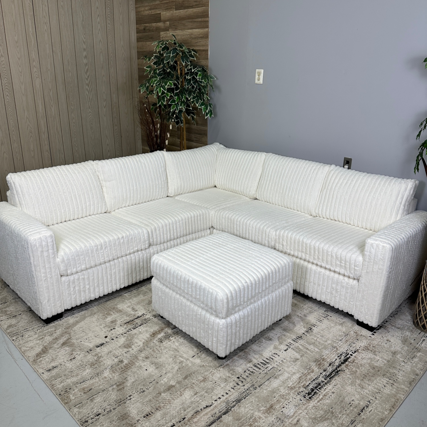 93x93 White Corduroy Sectional image | Ivy Store