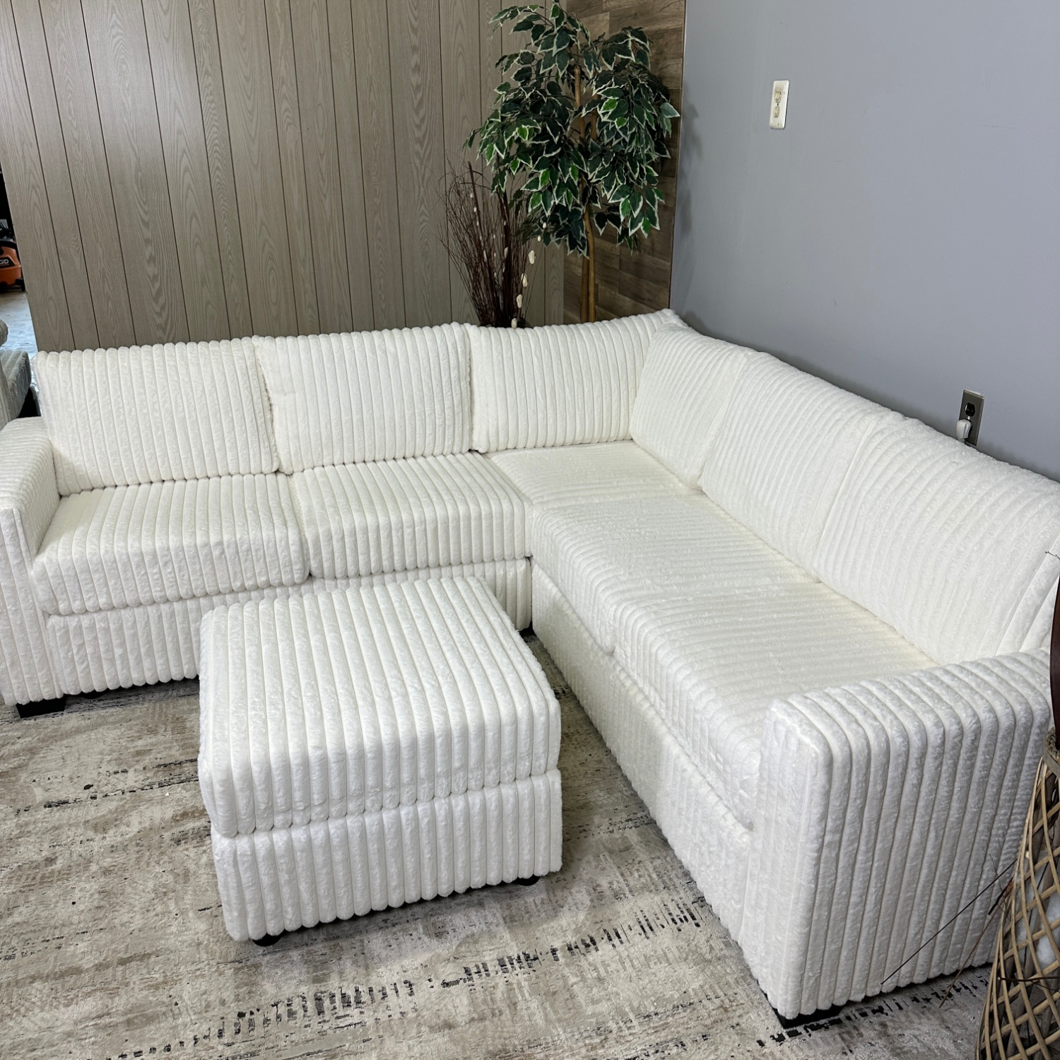93x93 White Corduroy Sectional image | Ivy Store
