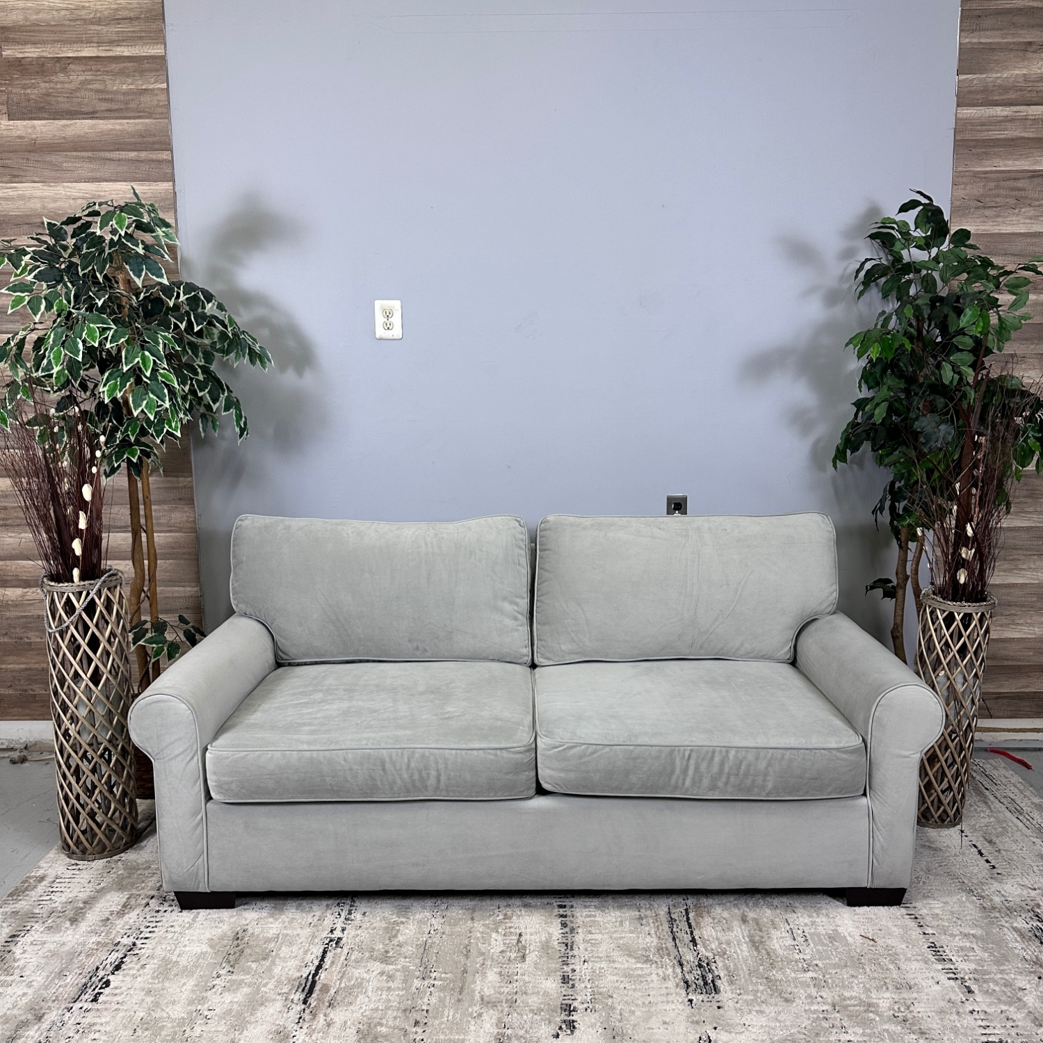 Delivery Available - Light Grey Velvet Sofa Couch Image #1 | Ivy Store