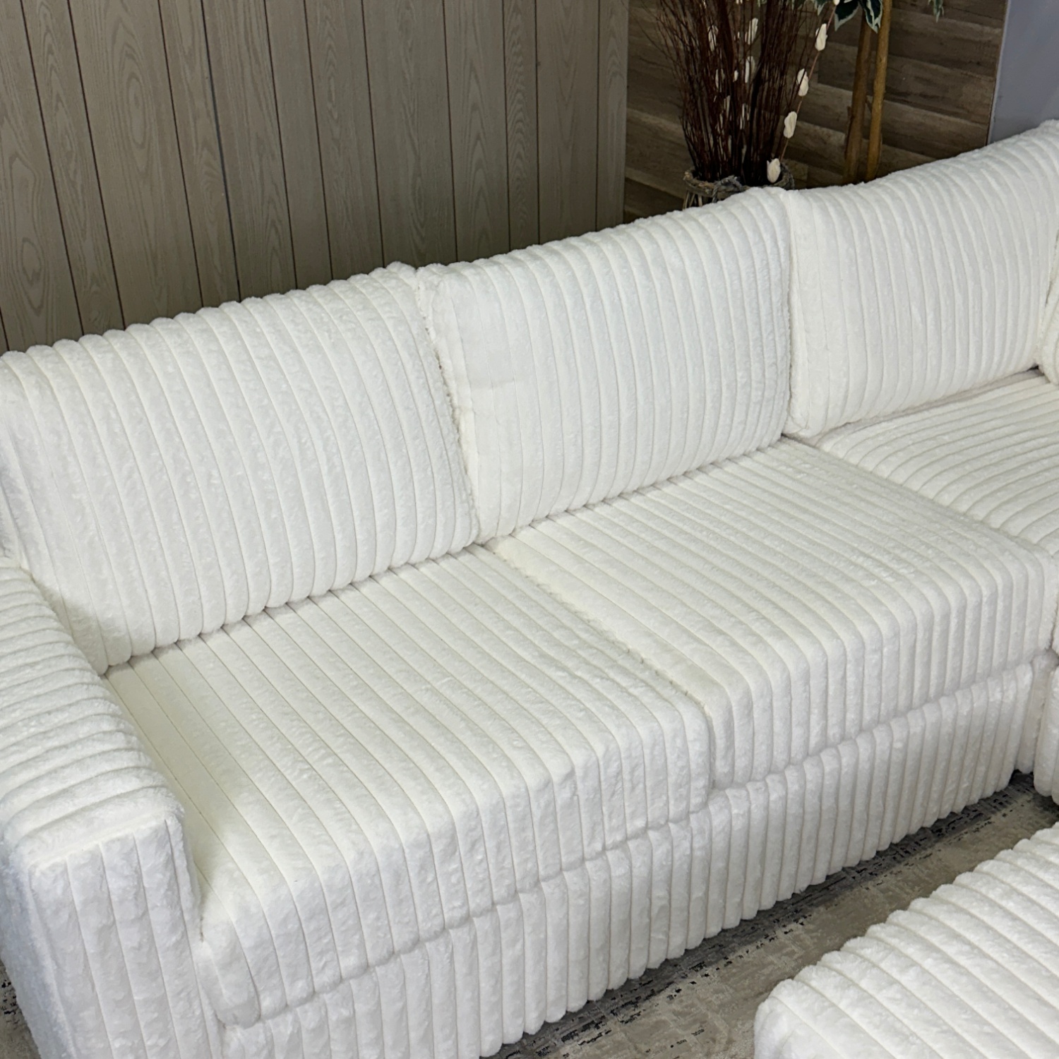 93x93 White Corduroy Sectional image | Ivy Store