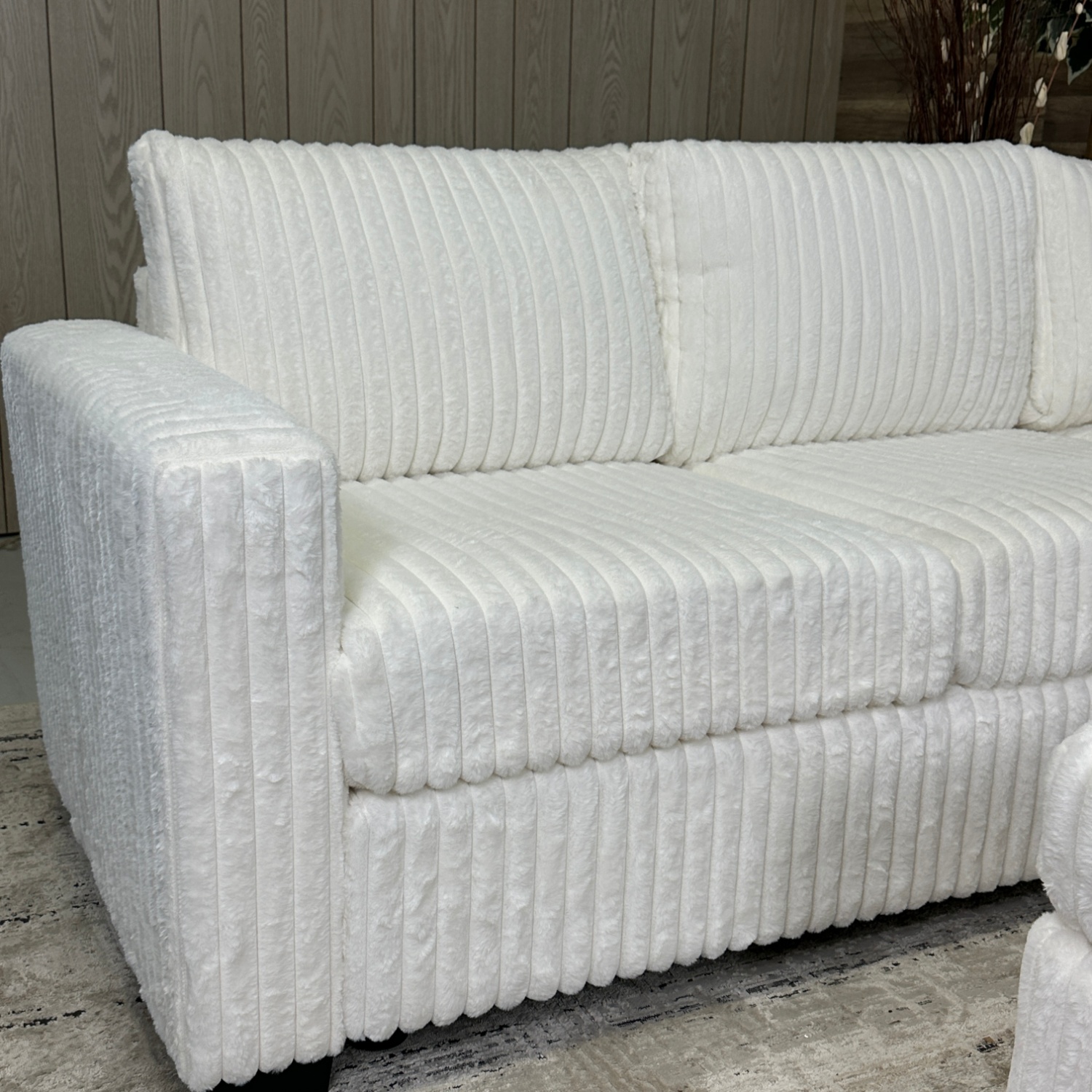 93x93 White Corduroy Sectional image | Ivy Store