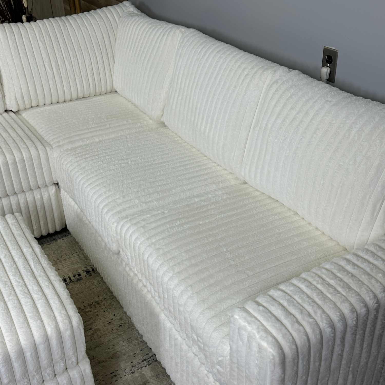 93x93 White Corduroy Sectional image | Ivy Store